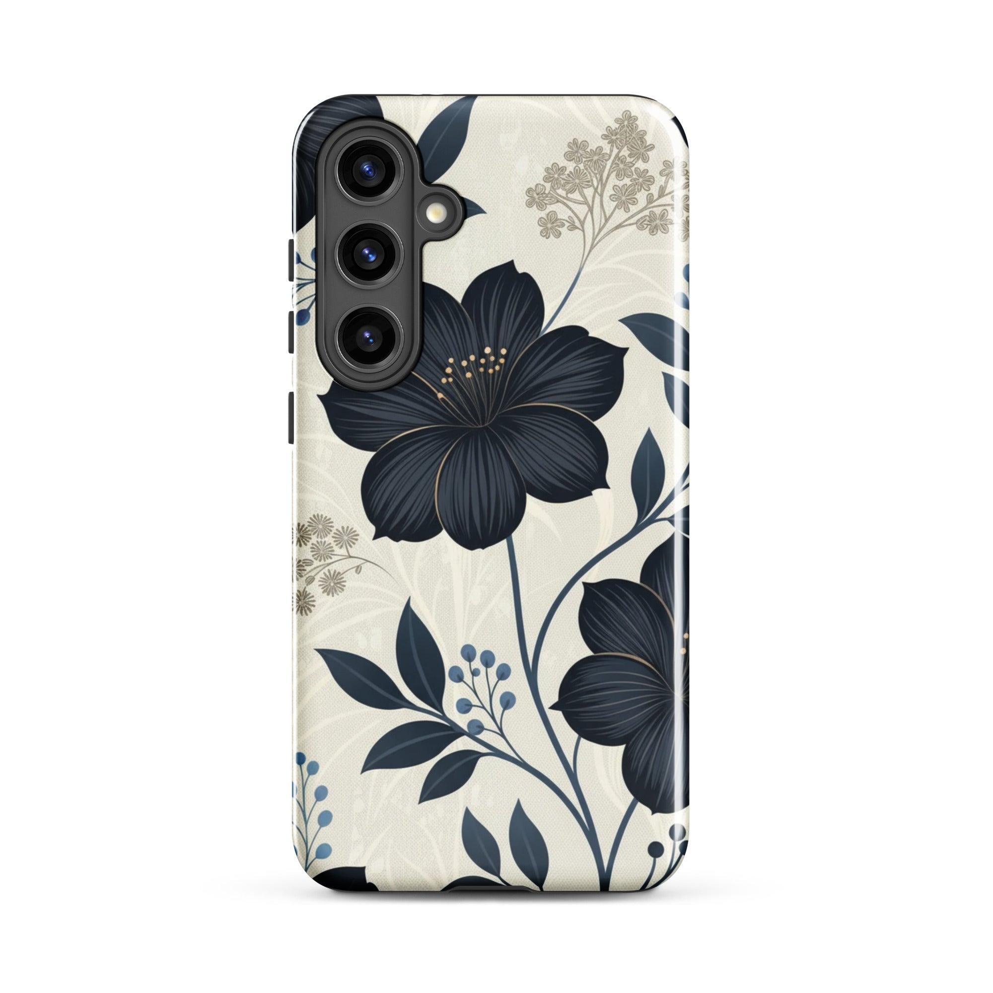 Elegant Blue Floral Tough Case for Samsung Galaxy S24 Plus