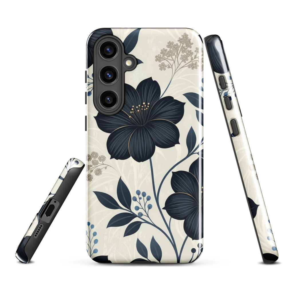 Elegant Blue Floral Tough Case for Samsung Galaxy S24 Plus