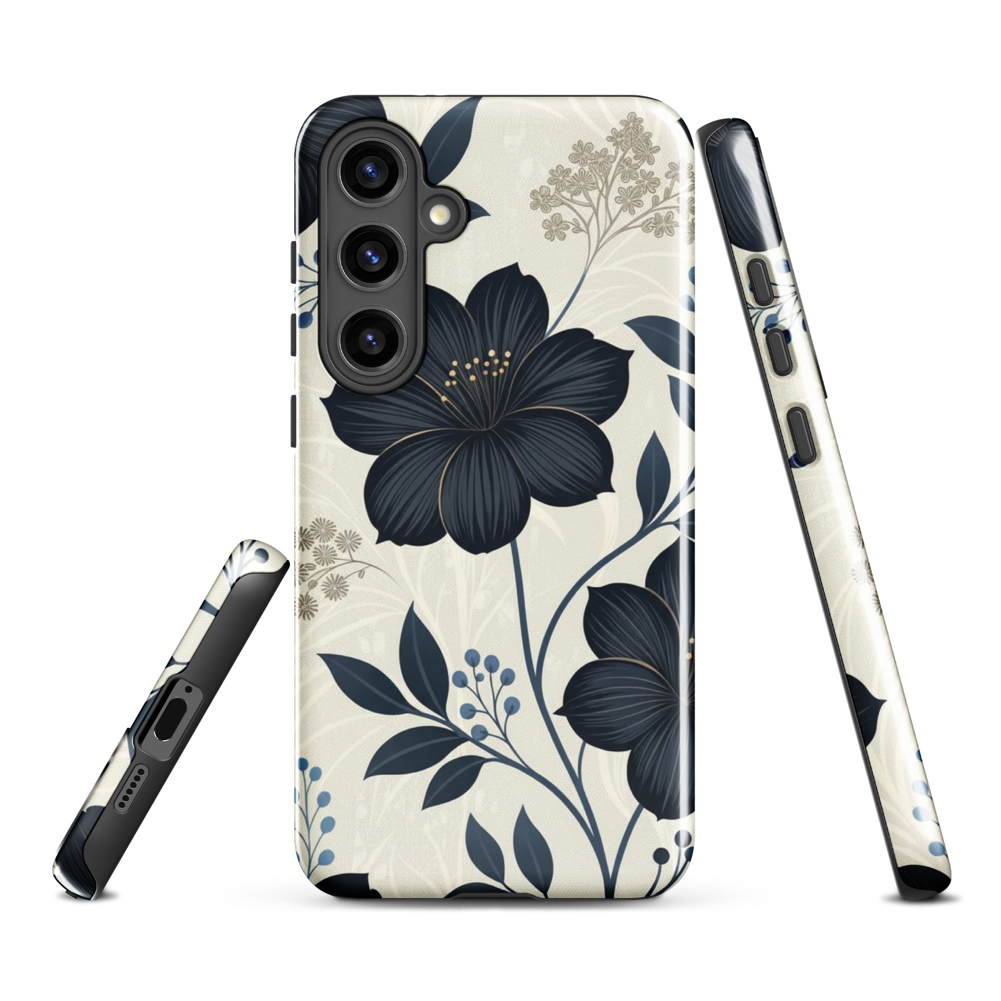 Elegant Blue Floral Tough Case for Samsung Galaxy S24 Plus