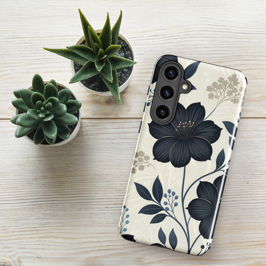 Elegant Blue Floral Tough Case for Samsung Galaxy S24 Plus