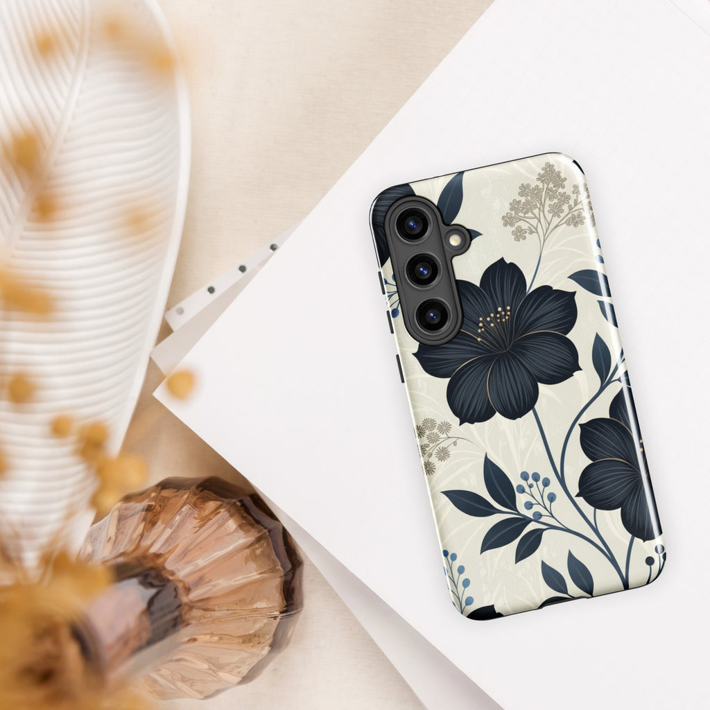 Elegant Blue Floral Tough Case for Samsung Galaxy S24 Plus
