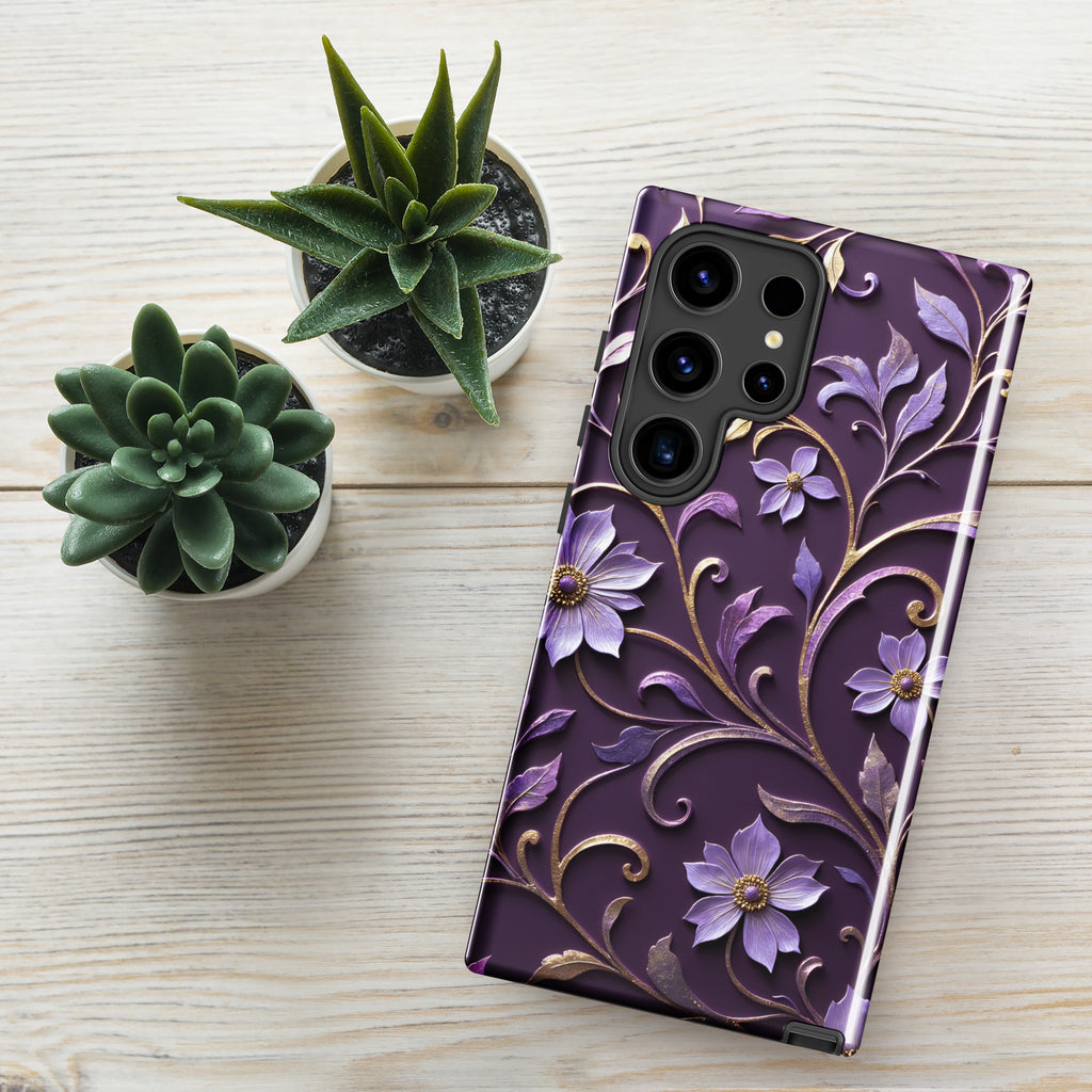 Royal Violet Filigree Tough Case for Samsung Galaxy S24 Ultra – Dual Layer Protective Phone Case (Glossy or Matte)