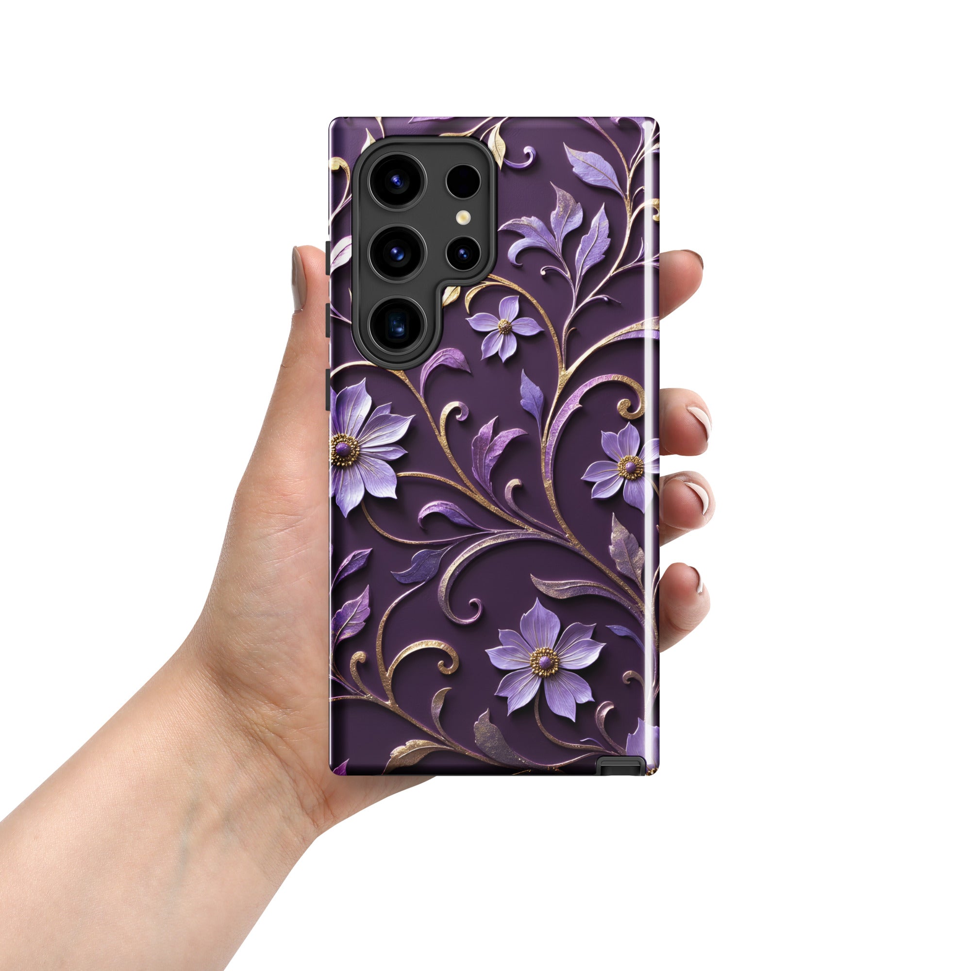 Royal Violet Filigree Tough Case for Samsung Galaxy S24 Ultra – Dual Layer Protective Phone Case (Glossy or Matte)