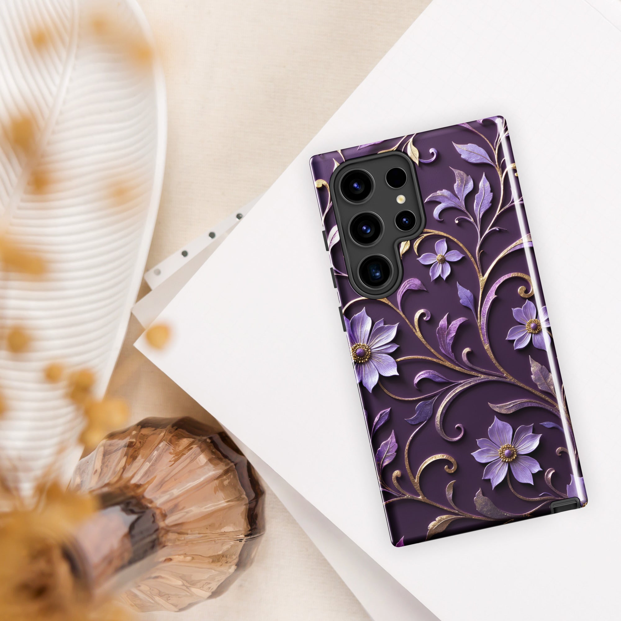 Royal Violet Filigree Tough Case for Samsung Galaxy S24 Ultra – Dual Layer Protective Phone Case (Glossy or Matte)