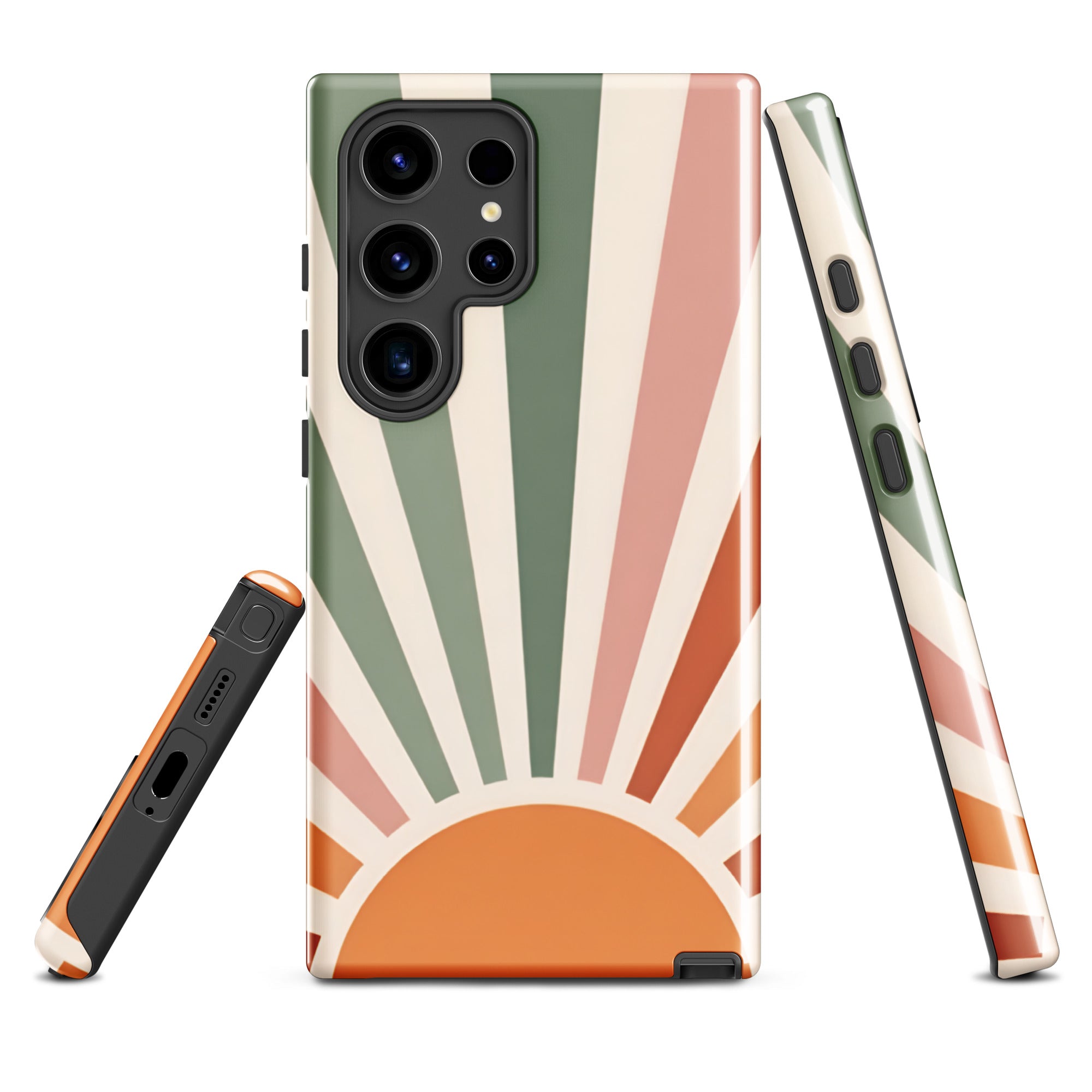 Retro Sunrise Tough Case for Samsung Galaxy S24 Ultra – Dual Layer Protective Phone Case (Glossy or Matte)