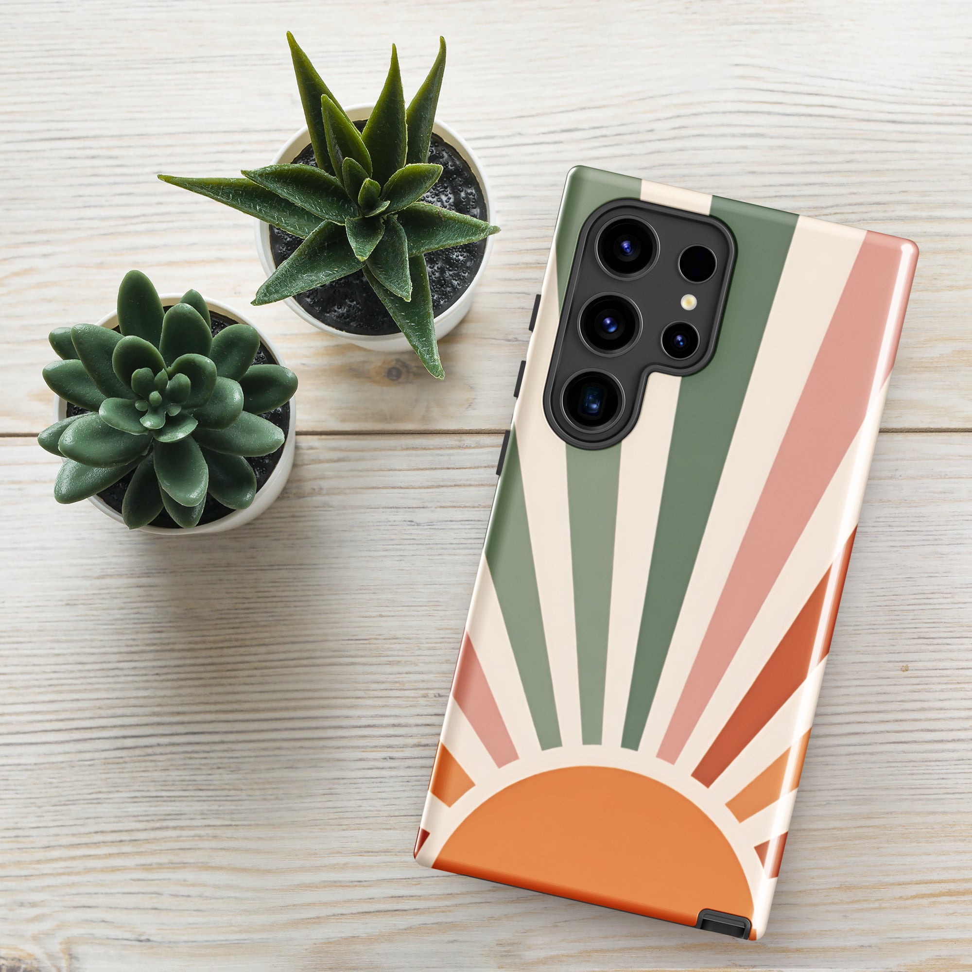 Retro Sunrise Tough Case for Samsung Galaxy S24 Ultra – Dual Layer Protective Phone Case (Glossy or Matte)
