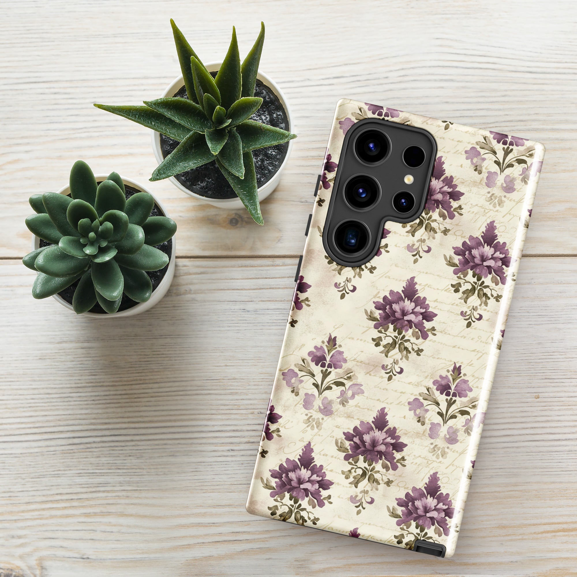 Vintage Floral Damask Tough Case for Samsung Galaxy S24 Ultra – Dual Layer Protective Phone Case (Glossy or Matte)