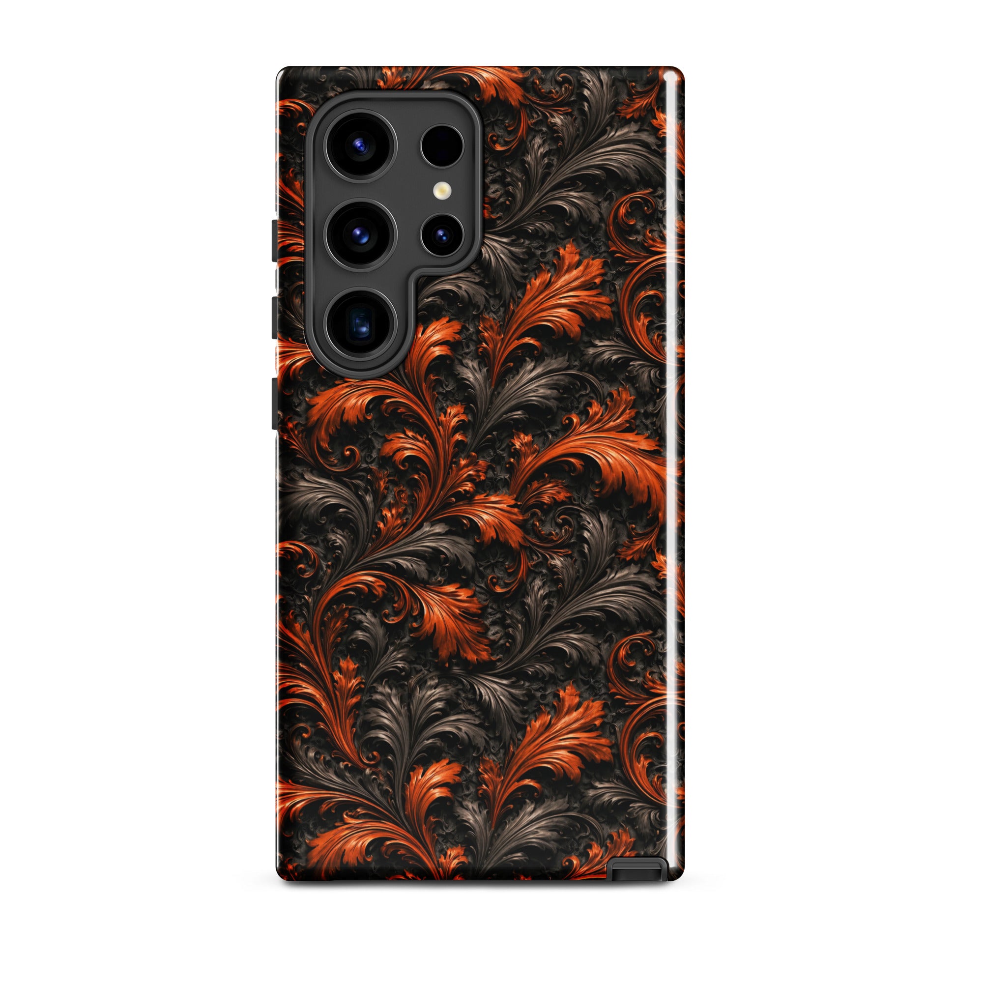 Burnt Orange Filigree Tough Case for Samsung Galaxy S24 Ultra – Dual Layer Protective Phone Case (Glossy or Matte)