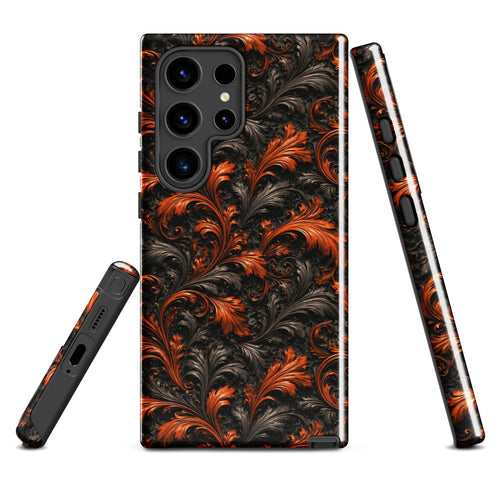 Burnt Orange Filigree Tough Case for Samsung Galaxy S24 Ultra – Dual Layer Protective Phone Case (Glossy or Matte)