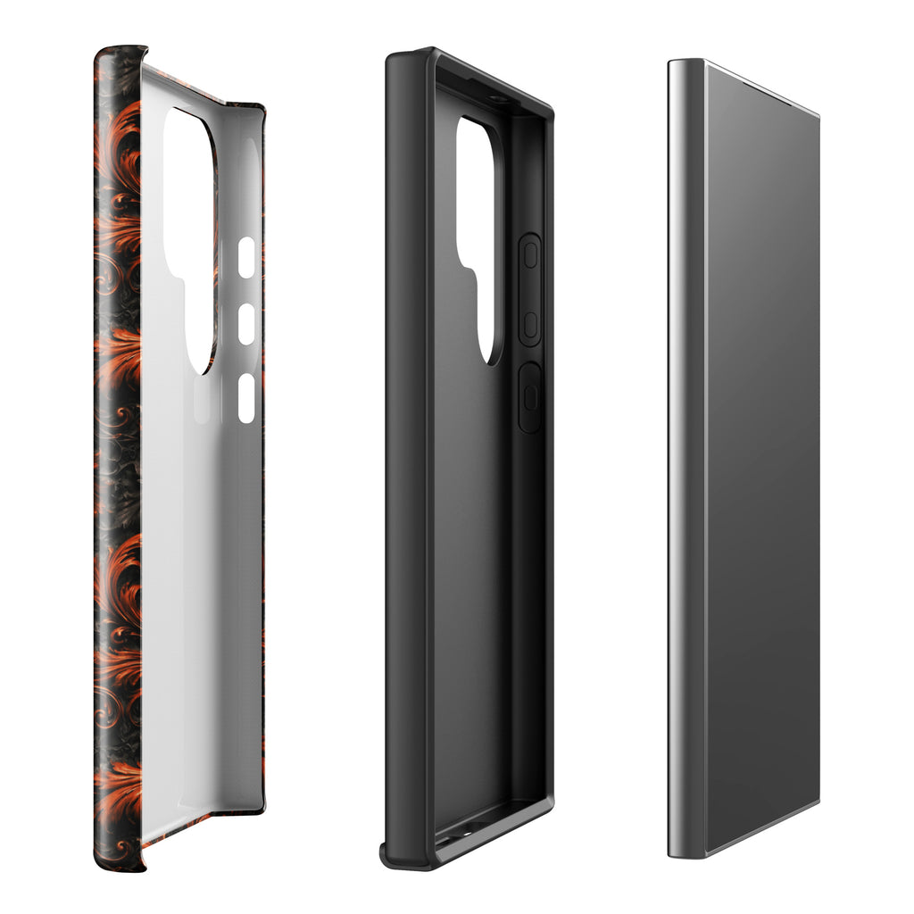Burnt Orange Filigree Tough Case for Samsung Galaxy S24 Ultra – Dual Layer Protective Phone Case (Glossy or Matte)