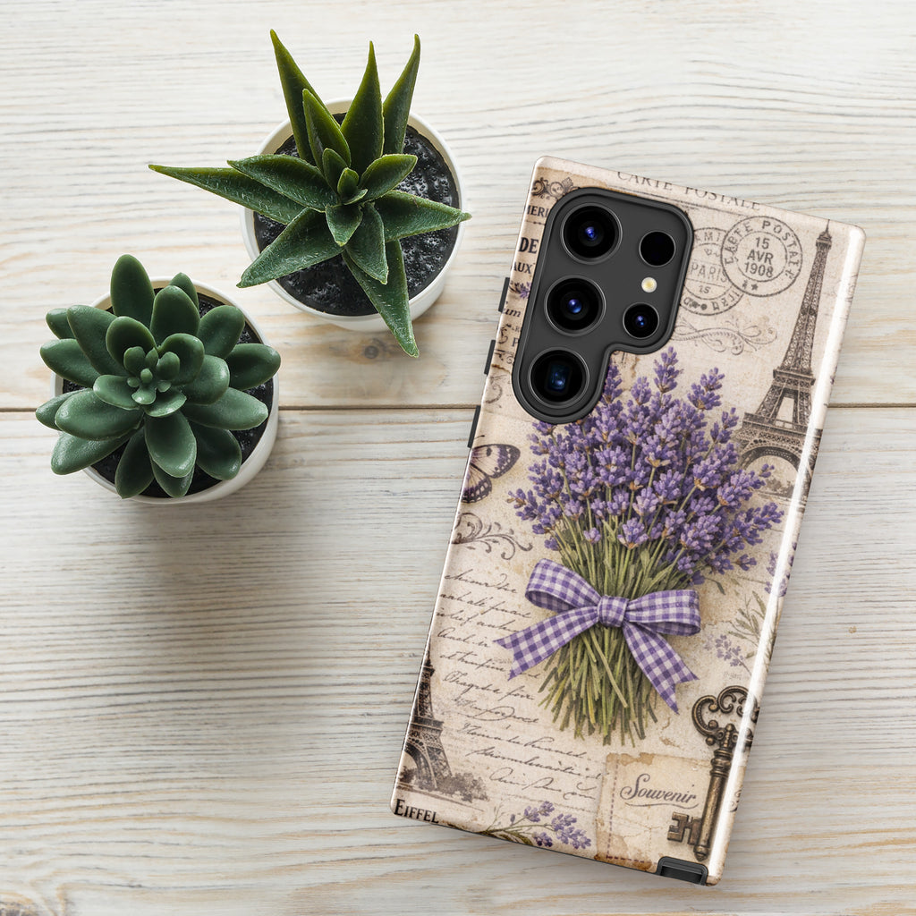 Vintage Paris Lavender Tough Case for Samsung Galaxy S24 Ultra – Dual Layer Protective Phone Case (Glossy or Matte)