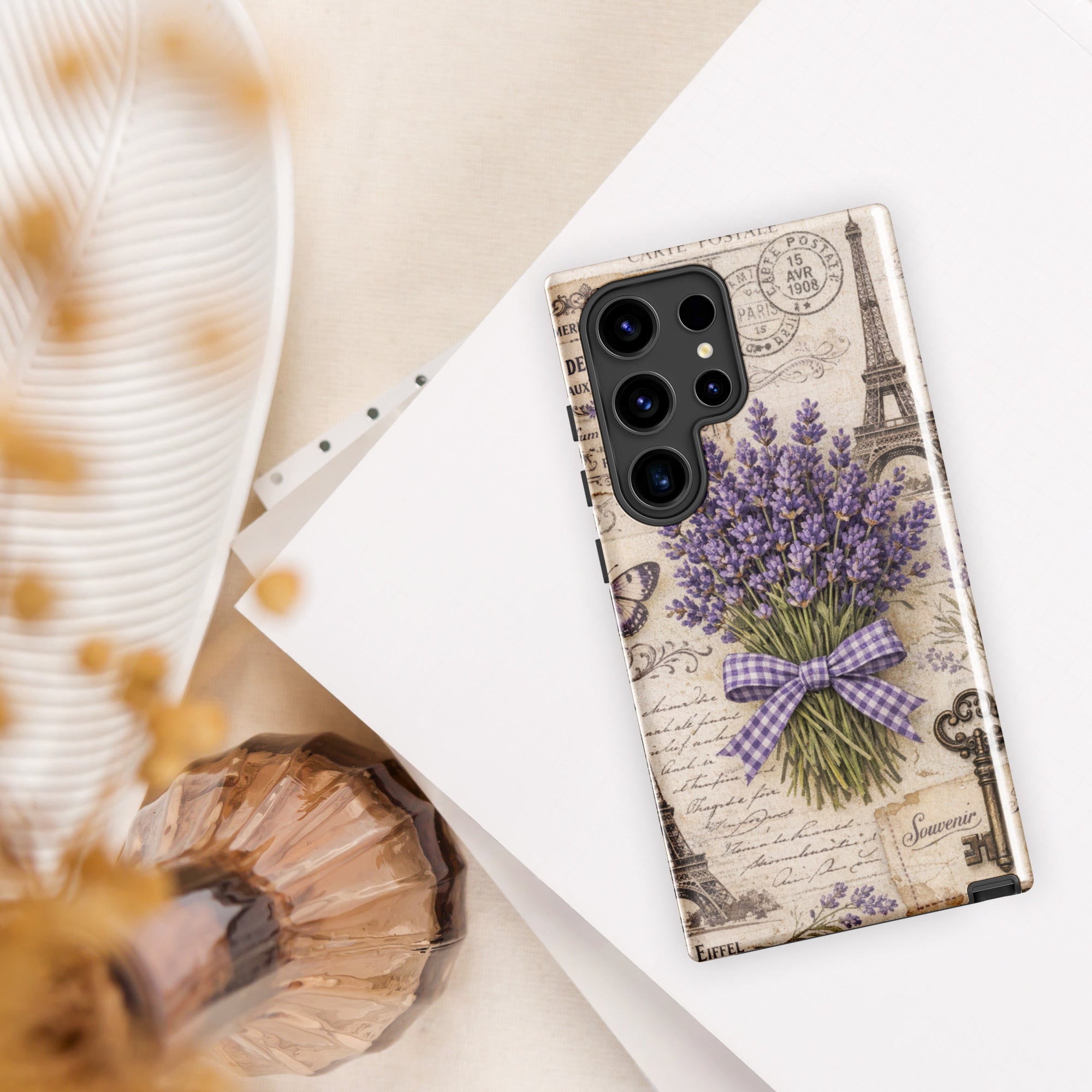 Vintage Paris Lavender Tough Case for Samsung Galaxy S24 Ultra – Dual Layer Protective Phone Case (Glossy or Matte)
