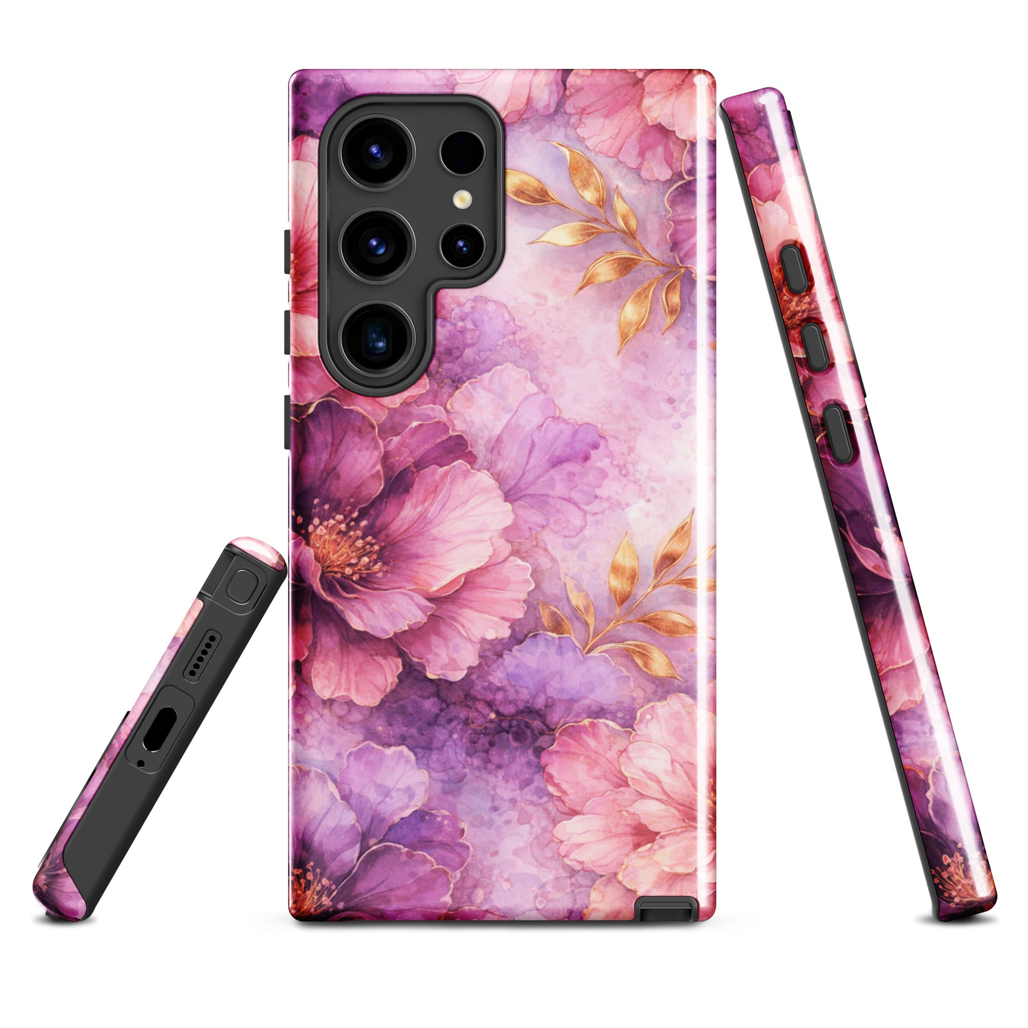 Pink Watercolor Floral Tough Case for Samsung Galaxy S24 Ultra