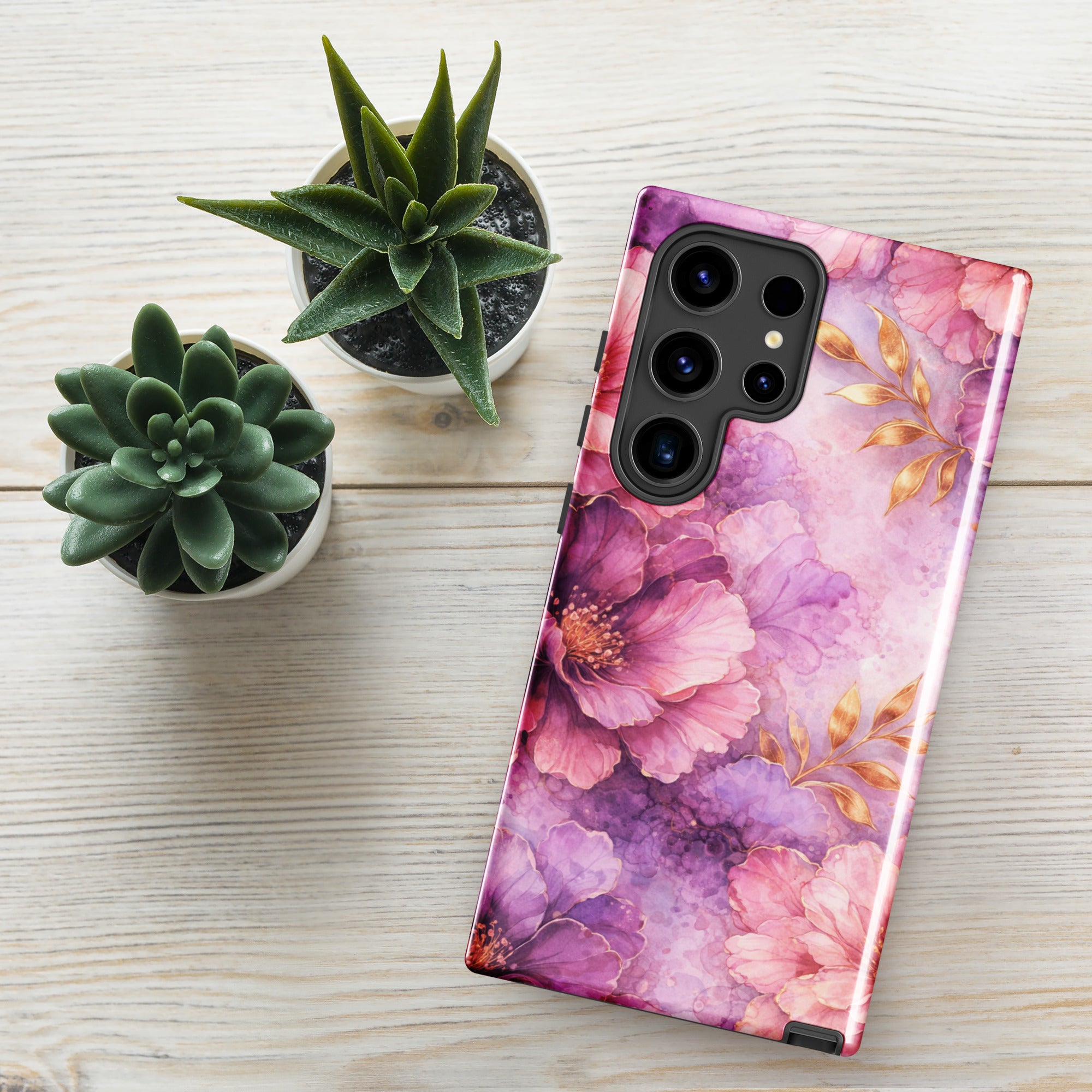 Pink Watercolor Floral Tough Case for Samsung Galaxy S24 Ultra