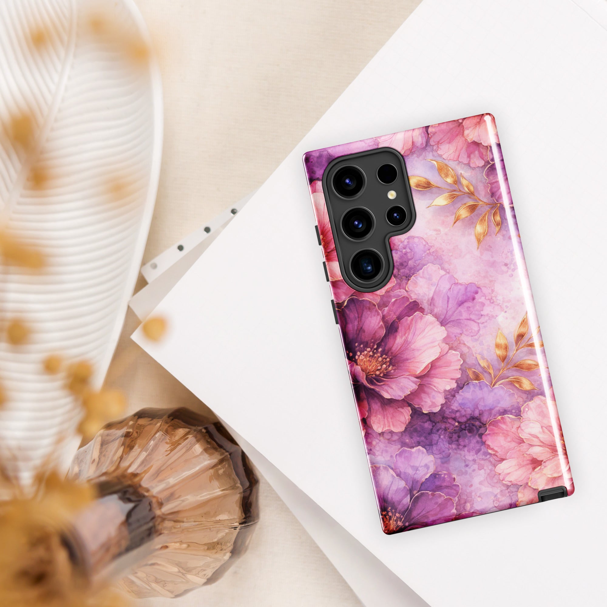 Pink Watercolor Floral Tough Case for Samsung Galaxy S24 Ultra
