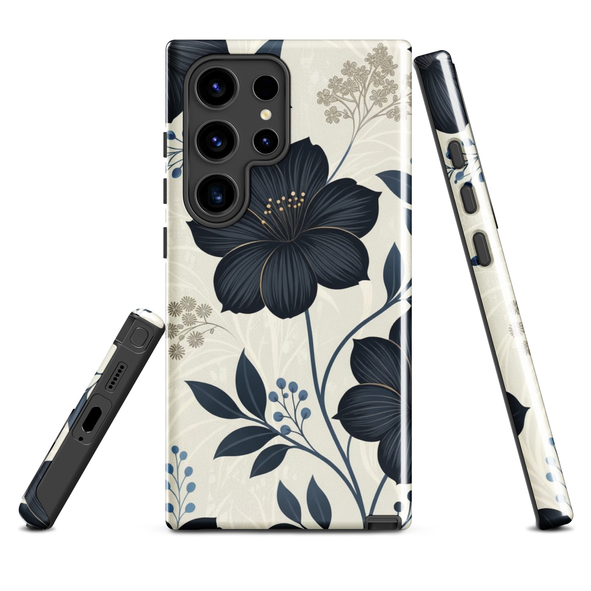 Elegant Blue Floral Tough Case for Samsung Galaxy S24 Ultra
