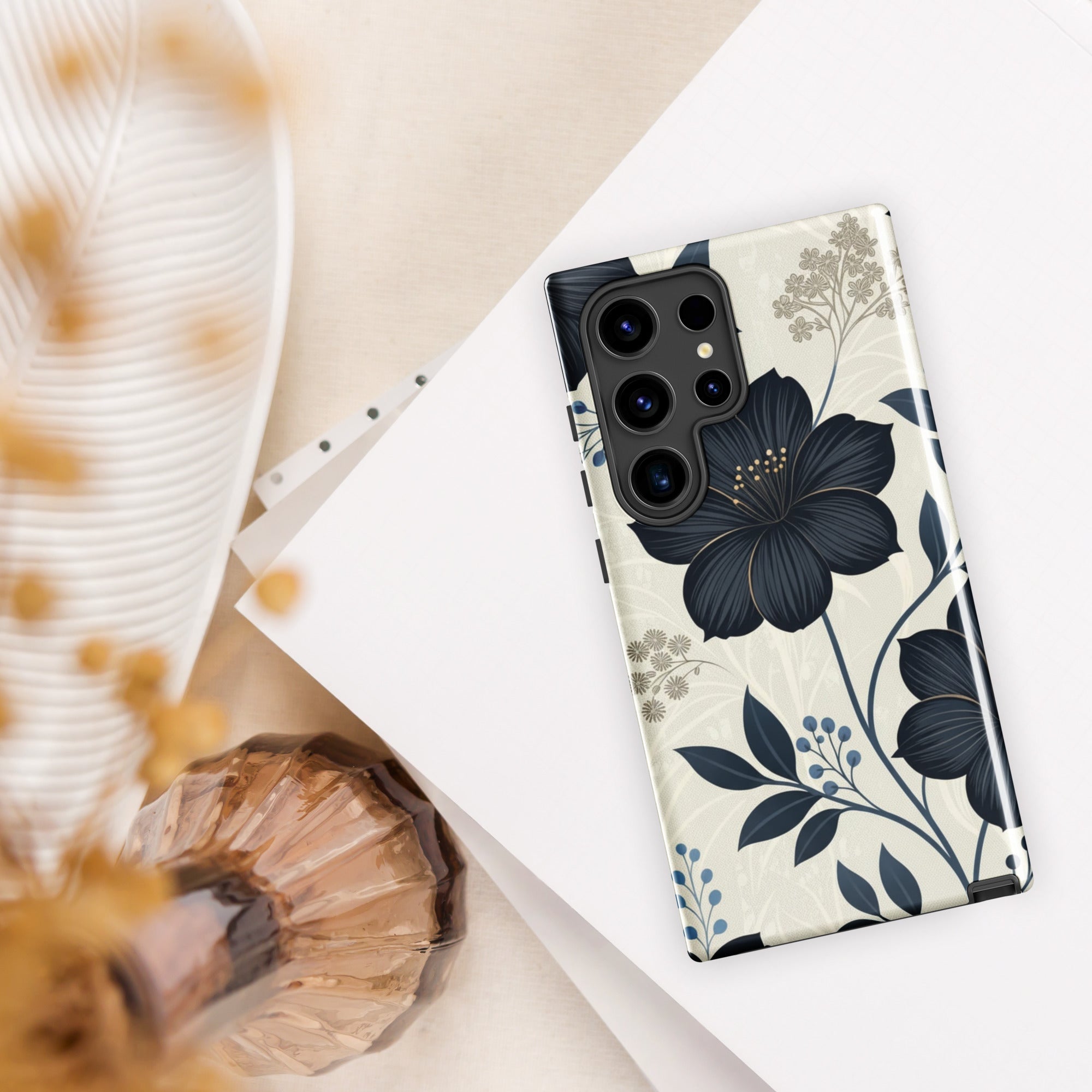 Elegant Blue Floral Tough Case for Samsung Galaxy S24 Ultra