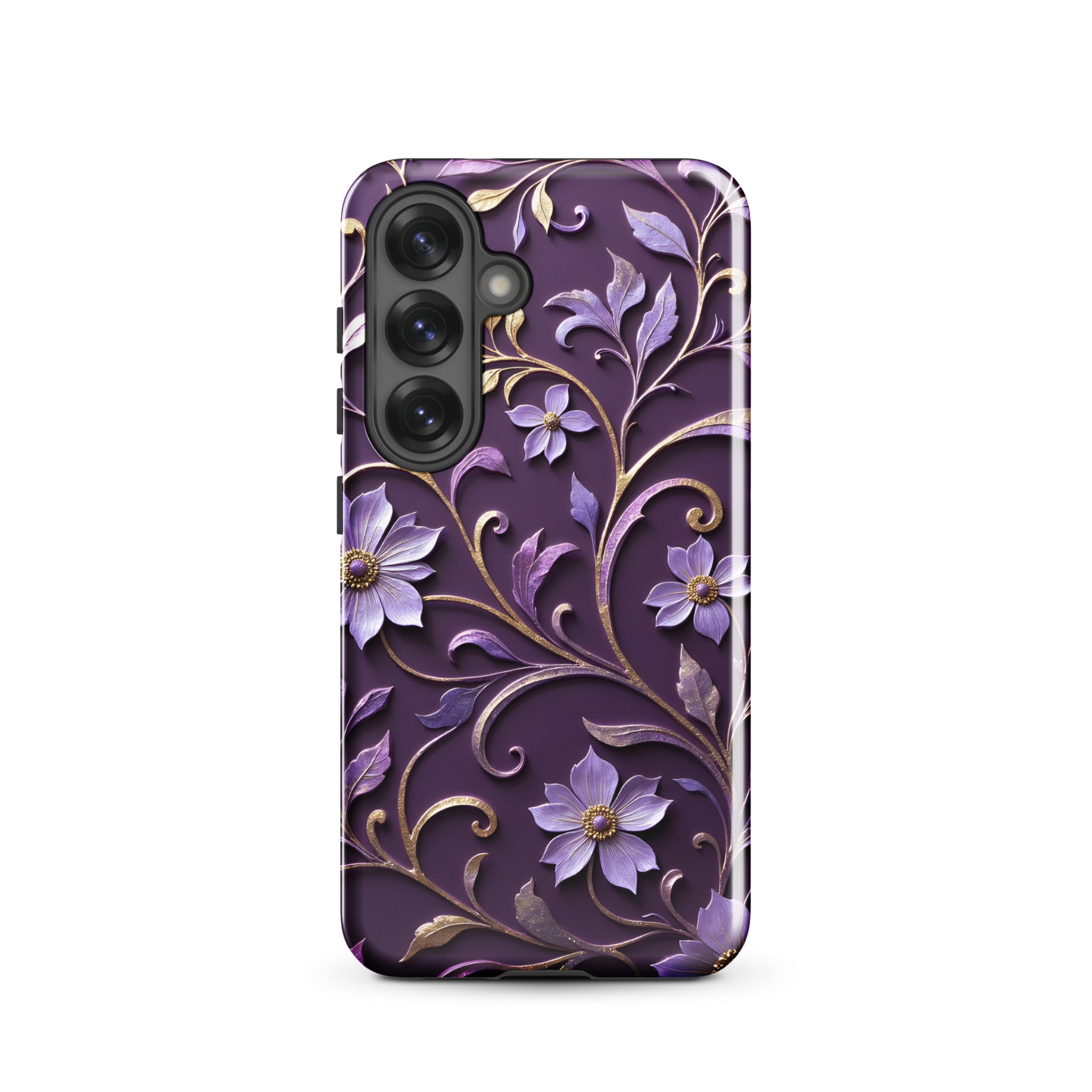 Royal Violet Filigree Tough Case for Samsung Galaxy S25 – Dual Layer Protective Phone Case (Glossy or Matte)