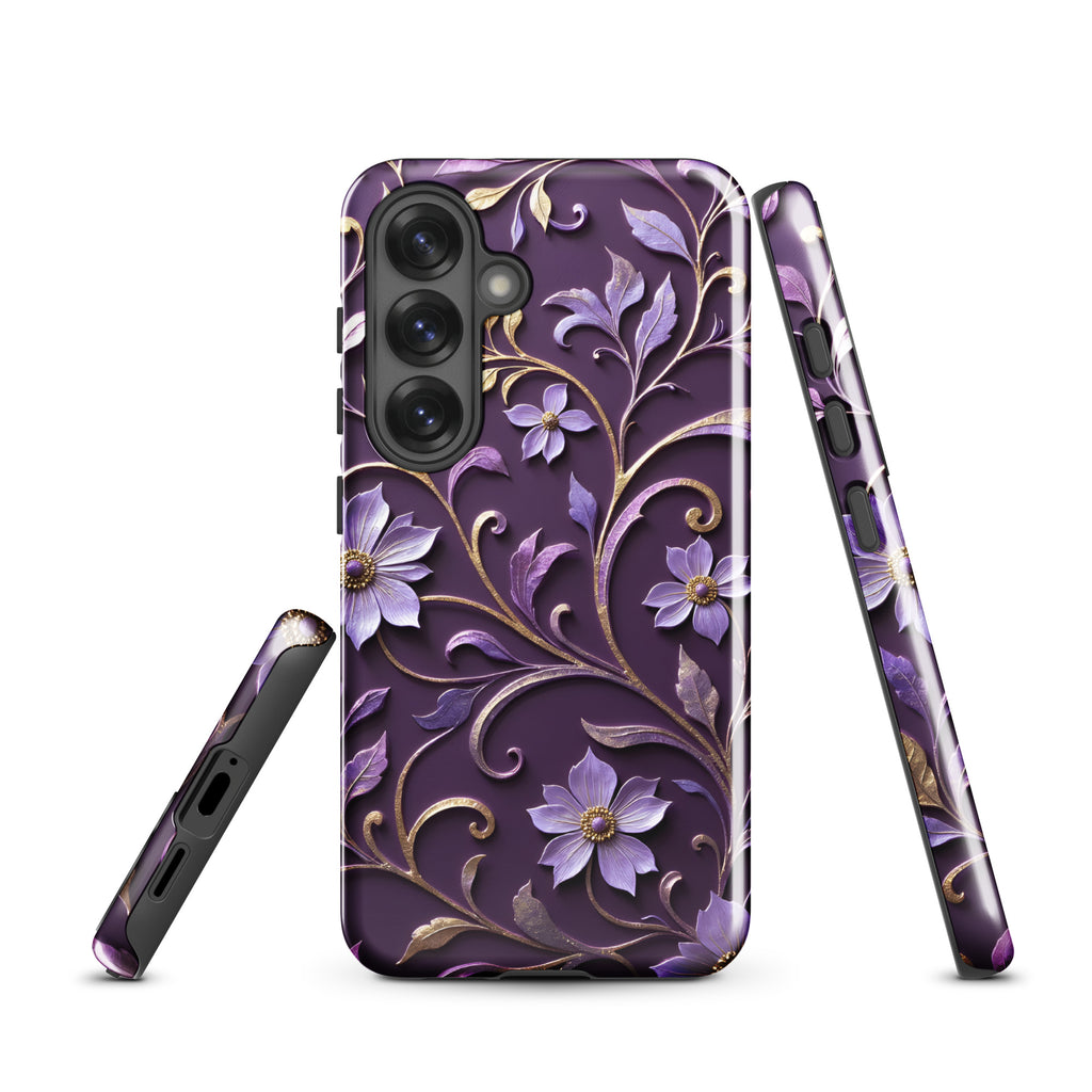 Royal Violet Filigree Tough Case for Samsung Galaxy S25 – Dual Layer Protective Phone Case (Glossy or Matte)