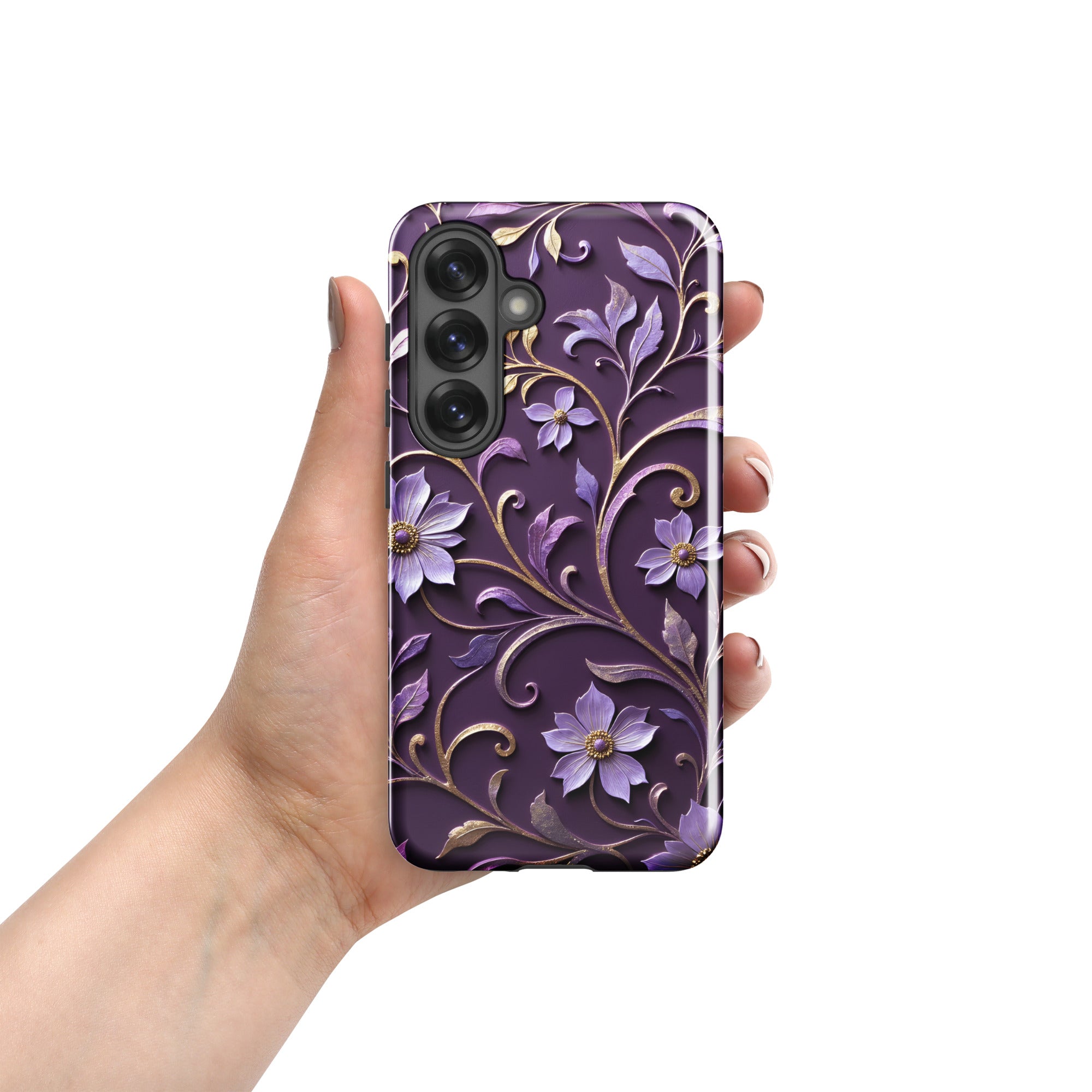 Royal Violet Filigree Tough Case for Samsung Galaxy S25 – Dual Layer Protective Phone Case (Glossy or Matte)