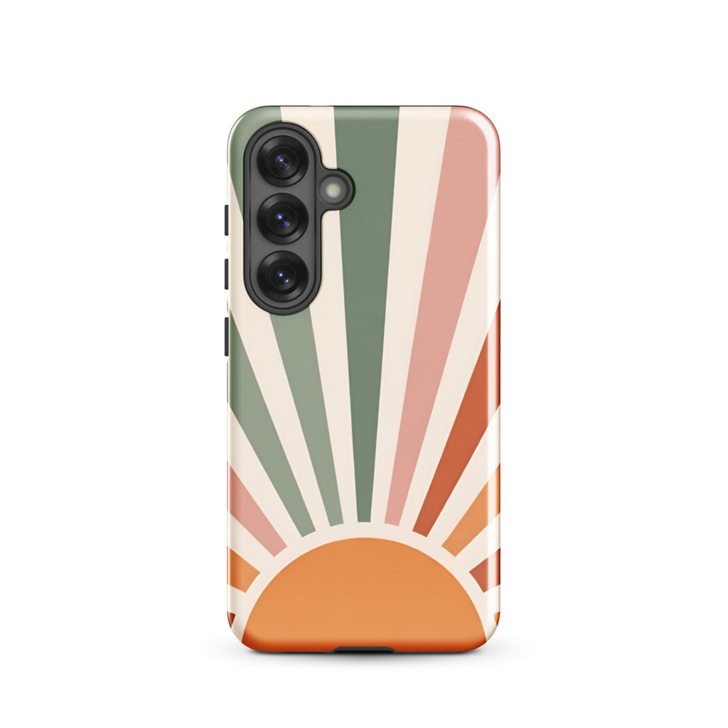 Retro Sunrise Tough Case for Samsung Galaxy S25 – Dual Layer Protective Phone Case (Glossy or Matte)