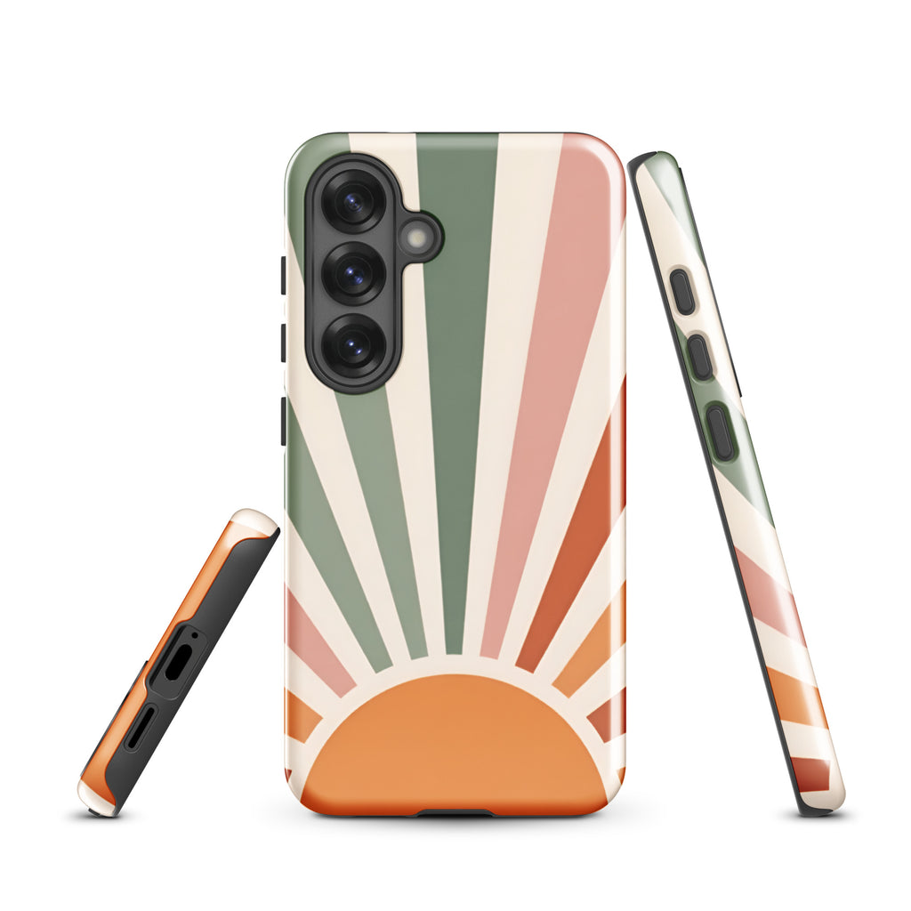 Retro Sunrise Tough Case for Samsung Galaxy S25 – Dual Layer Protective Phone Case (Glossy or Matte)