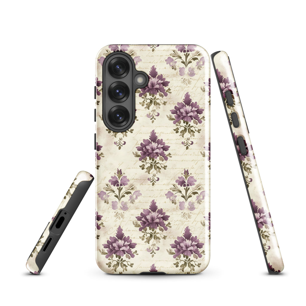 Vintage Floral Damask Tough Case for Samsung Galaxy S25 – Dual Layer Protective Phone Case (Glossy or Matte)