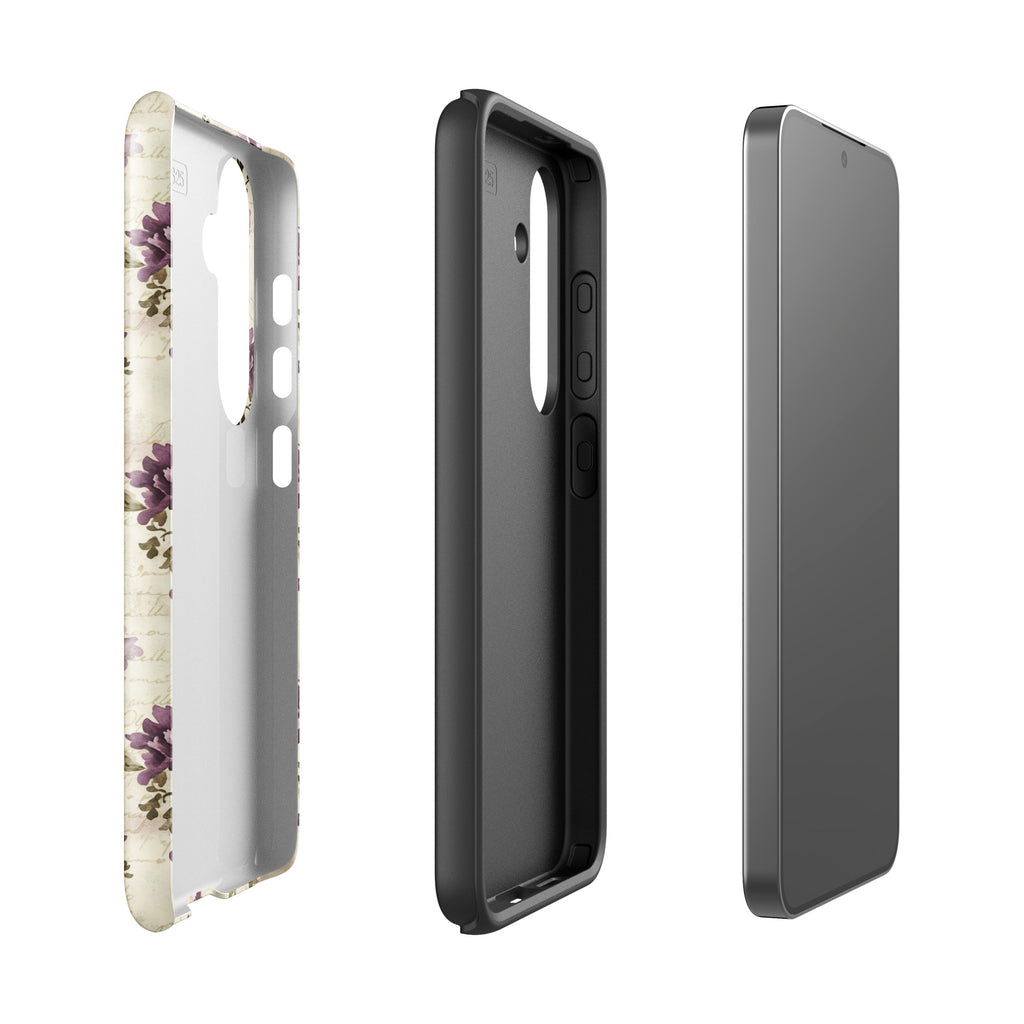 Vintage Floral Damask Tough Case for Samsung Galaxy S25 – Dual Layer Protective Phone Case (Glossy or Matte)