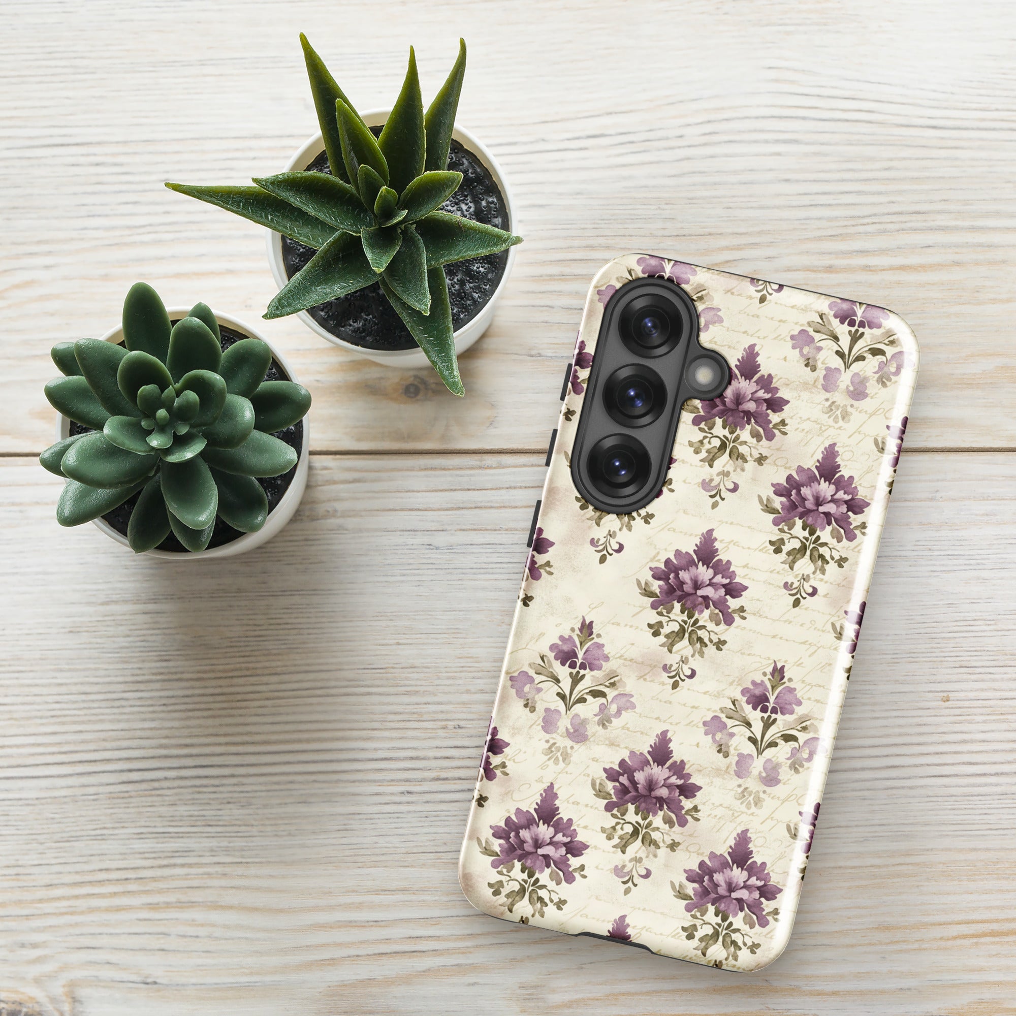 Vintage Floral Damask Tough Case for Samsung Galaxy S25 – Dual Layer Protective Phone Case (Glossy or Matte)