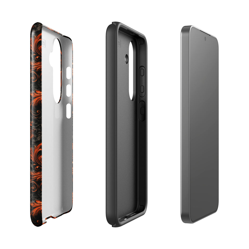 Burnt Orange Filigree Tough Case for Samsung Galaxy S25 – Dual Layer Protective Phone Case (Glossy or Matte)