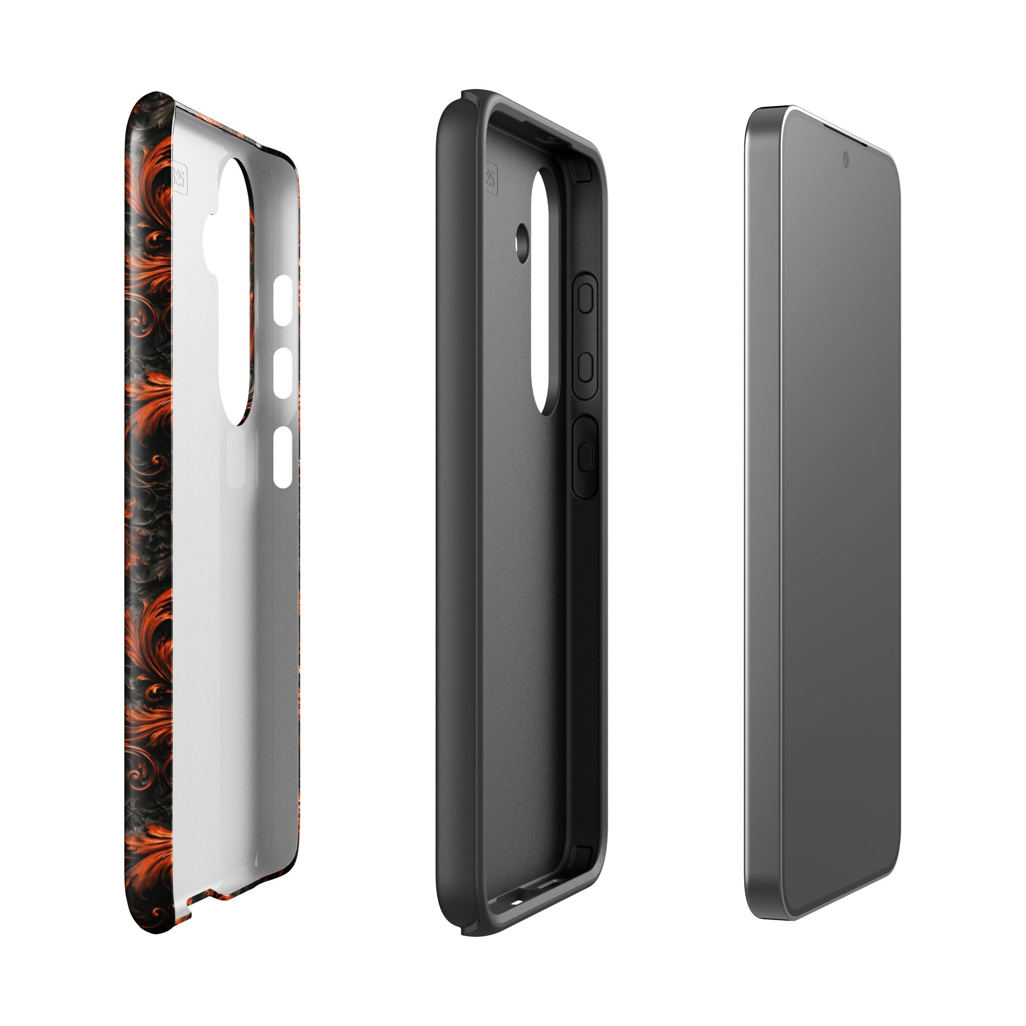 Burnt Orange Filigree Tough Case for Samsung Galaxy S25 – Dual Layer Protective Phone Case (Glossy or Matte)
