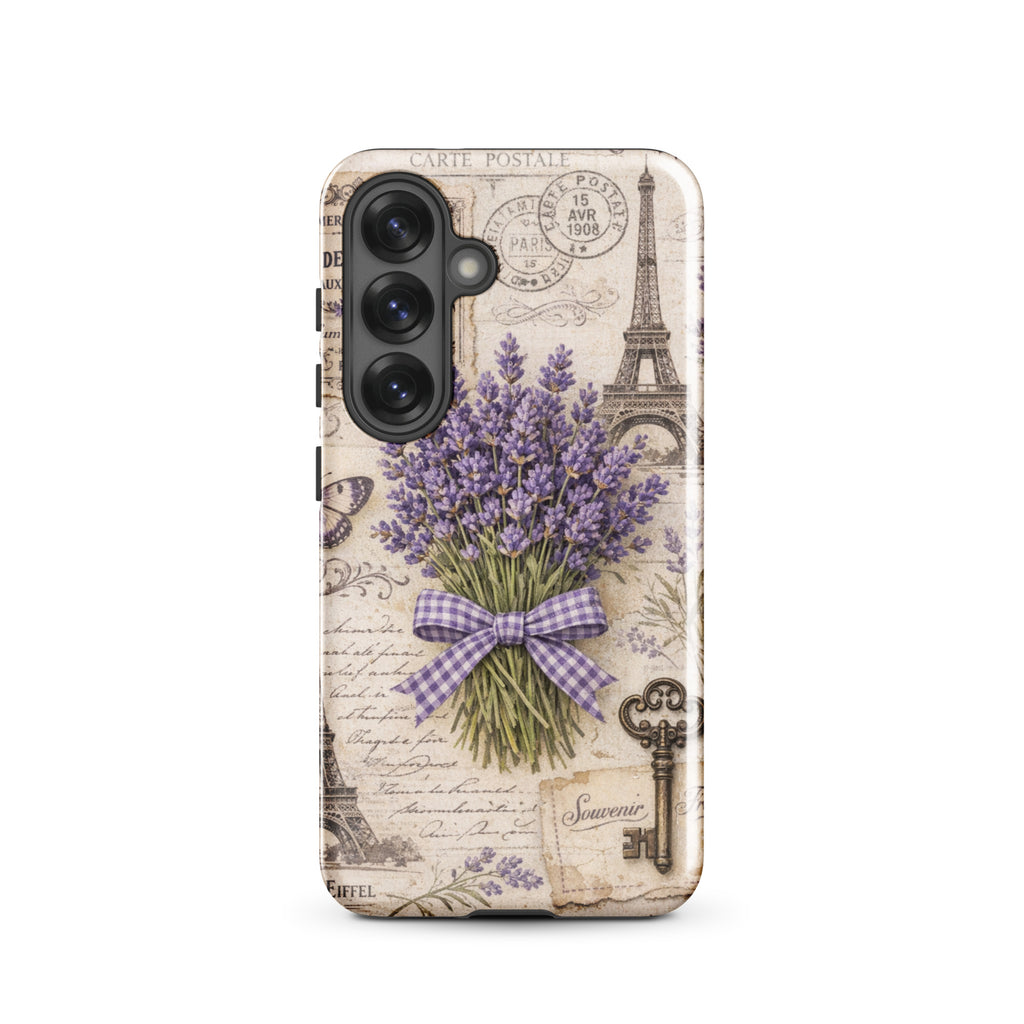 Vintage Paris Lavender Tough Case for Samsung Galaxy S25 – Dual Layer Protective Phone Case (Glossy or Matte)
