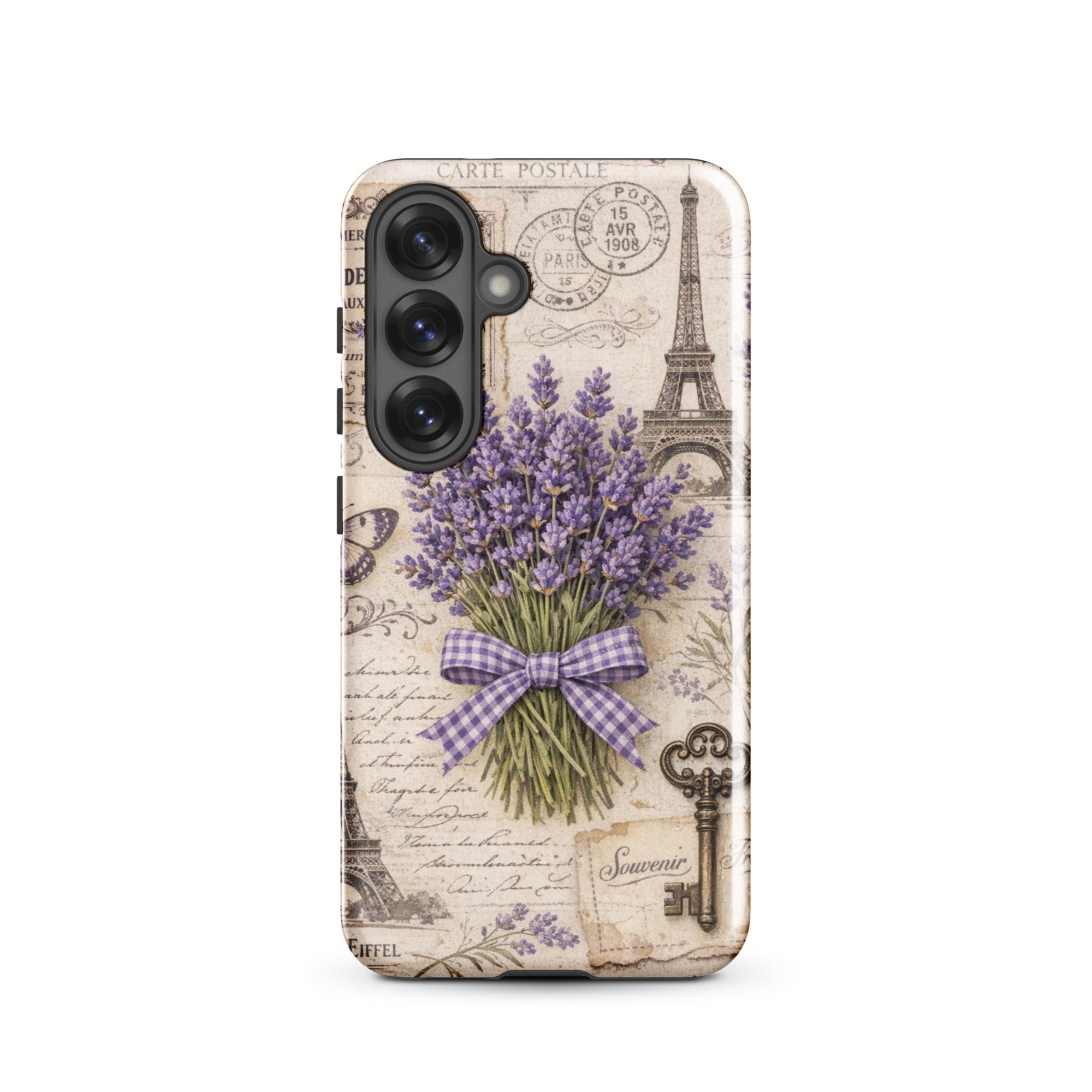 Vintage Paris Lavender Tough Case for Samsung Galaxy S25 – Dual Layer Protective Phone Case (Glossy or Matte)
