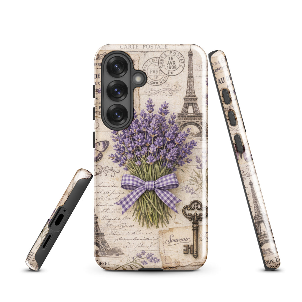 Vintage Paris Lavender Tough Case for Samsung Galaxy S25 – Dual Layer Protective Phone Case (Glossy or Matte)