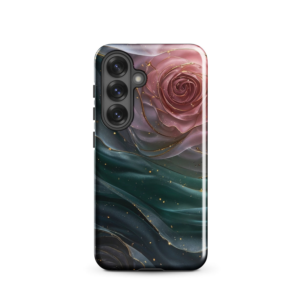 Elegant Rose Marble Tough Case for Samsung Galaxy S25 – Dual Layer Protective Phone Case (Glossy or Matte)