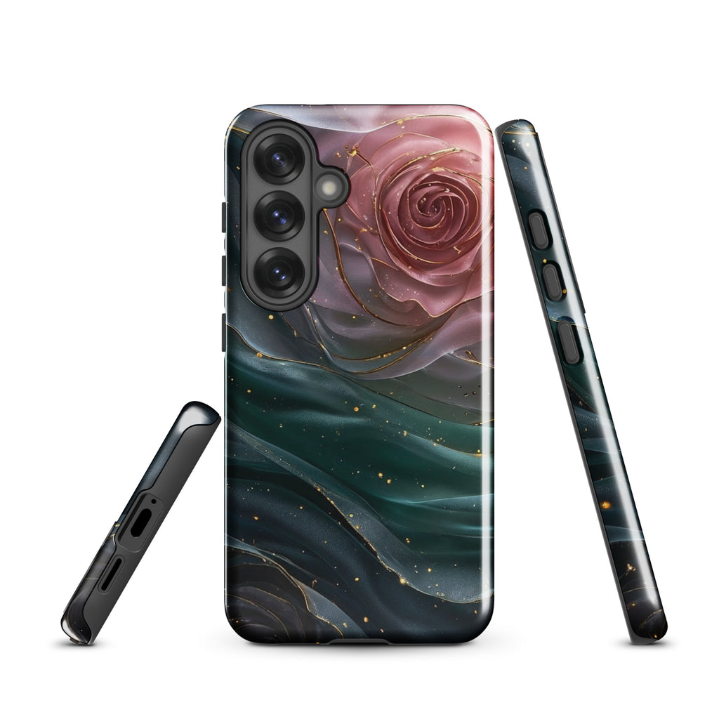 Elegant Rose Marble Tough Case for Samsung Galaxy S25 – Dual Layer Protective Phone Case (Glossy or Matte)