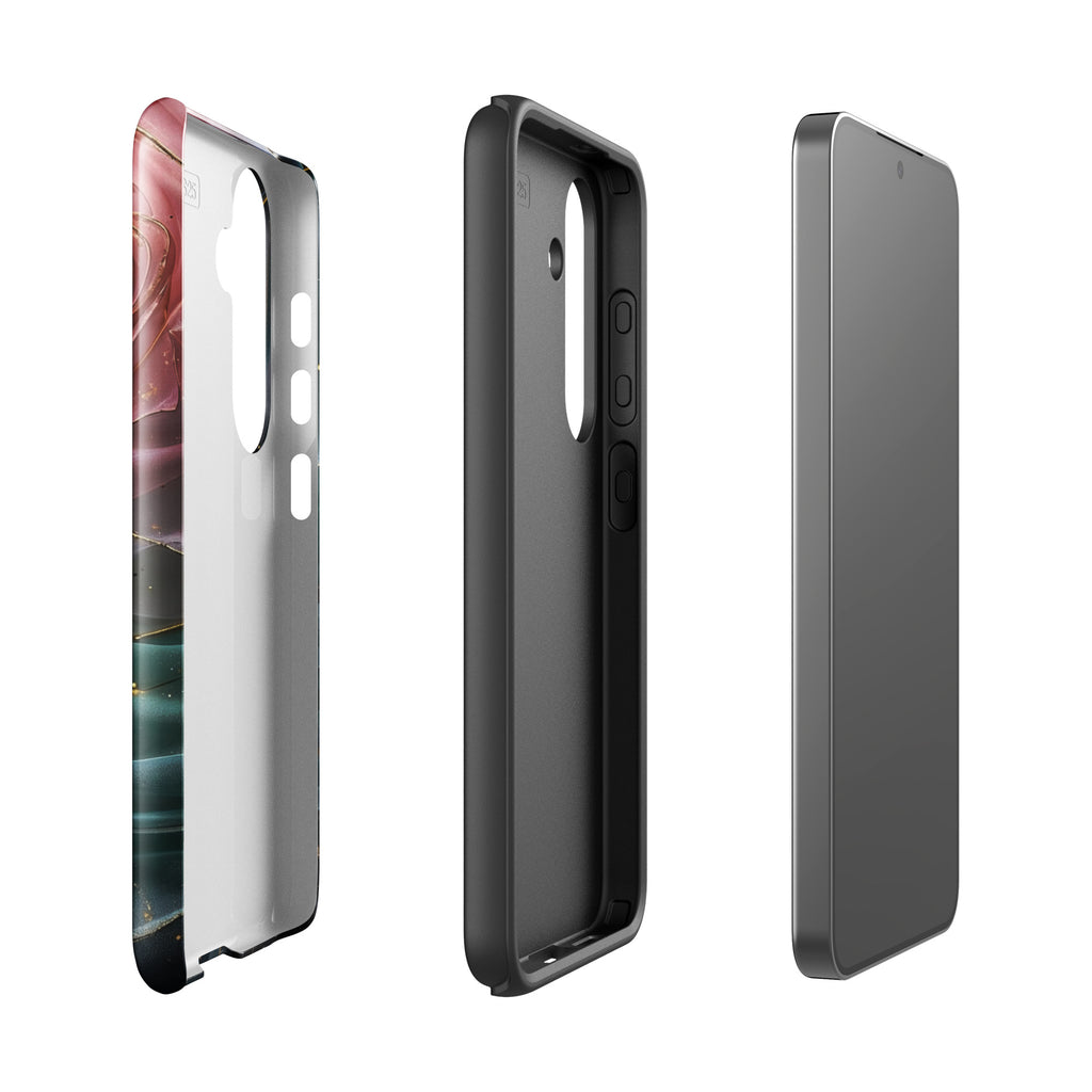 Elegant Rose Marble Tough Case for Samsung Galaxy S25 – Dual Layer Protective Phone Case (Glossy or Matte)
