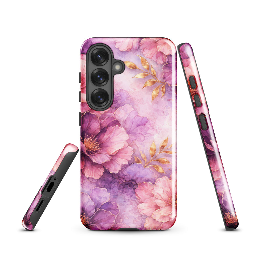 Pink Watercolor Floral Tough Case for Samsung Galaxy S25