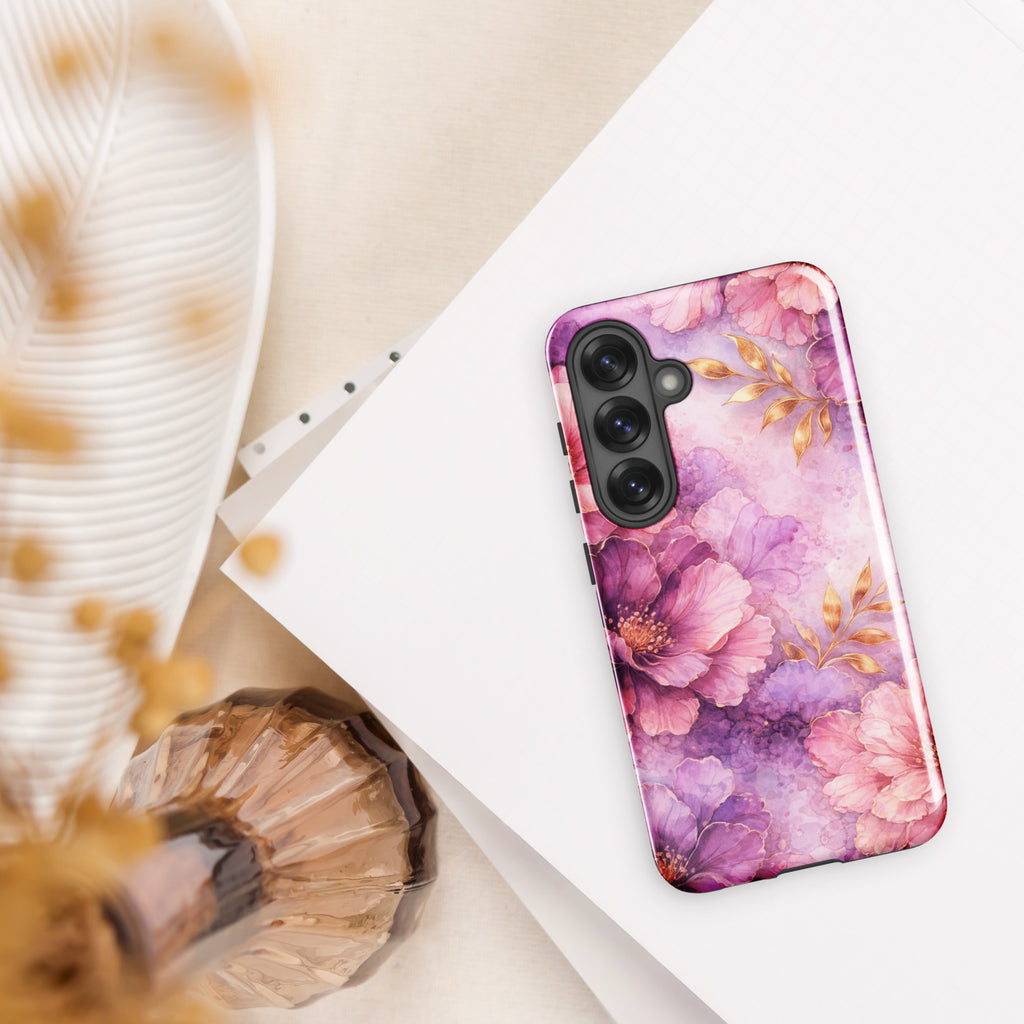 Pink Watercolor Floral Tough Case for Samsung Galaxy S25