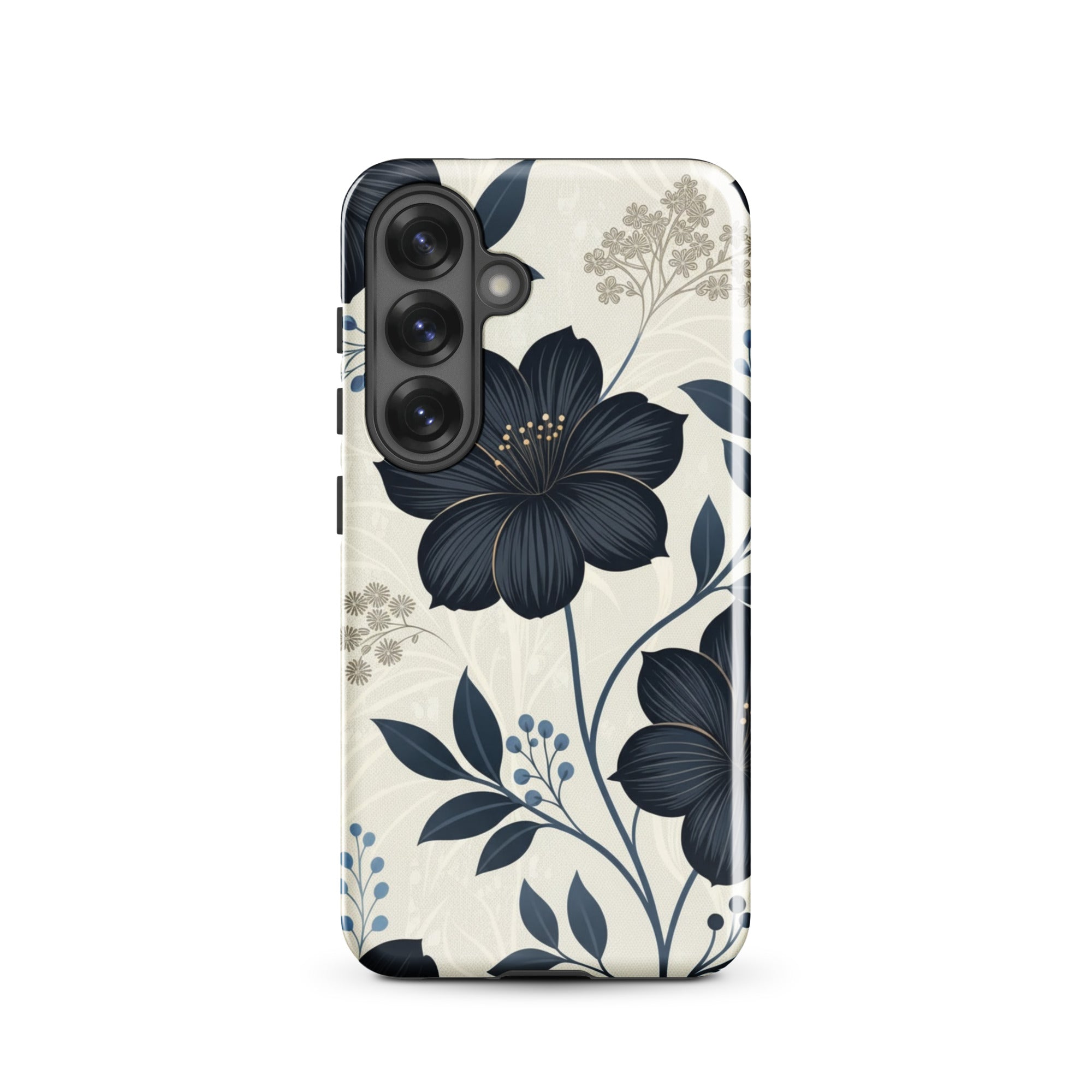 Elegant Blue Floral Tough Case for Samsung Galaxy S25