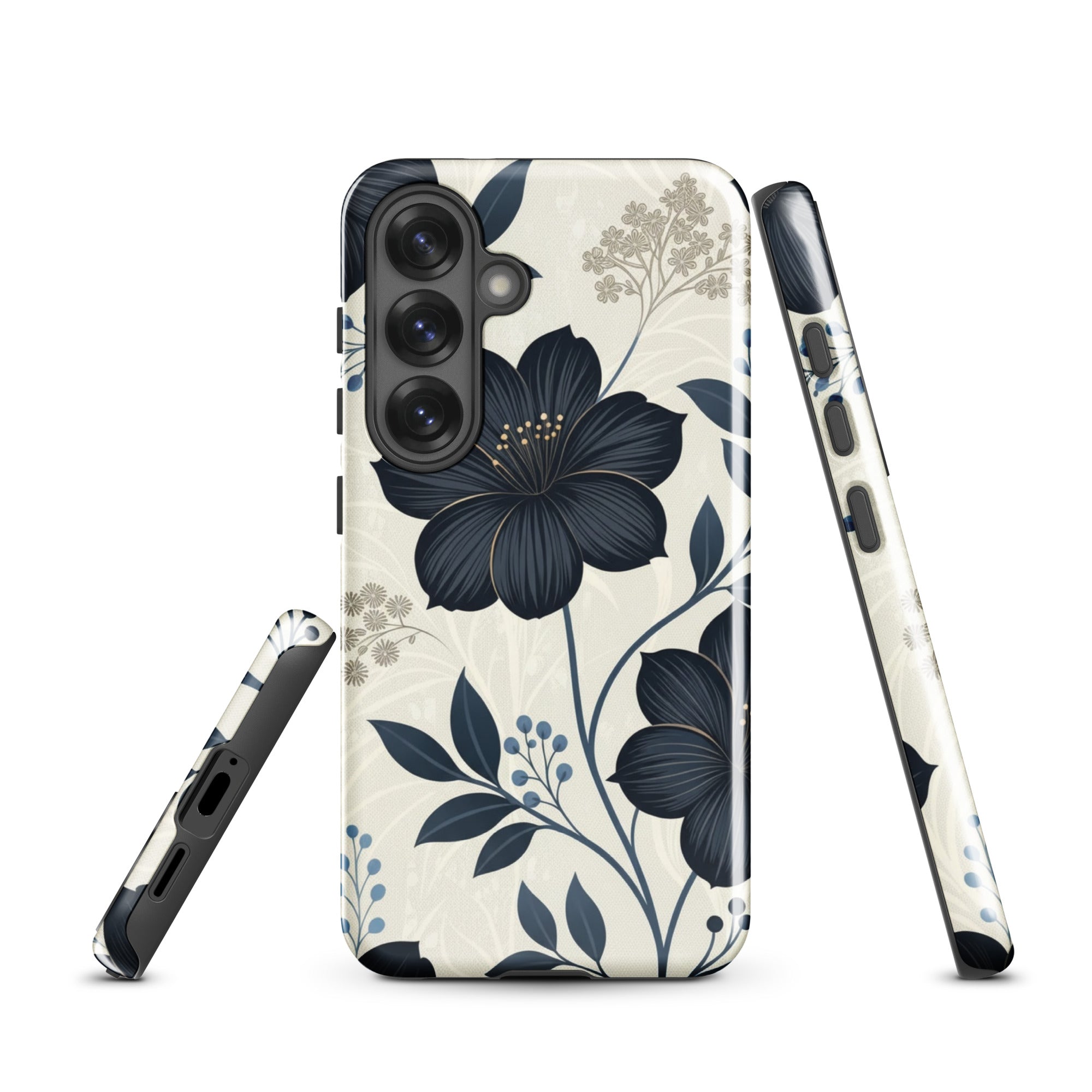 Elegant Blue Floral Tough Case for Samsung Galaxy S25