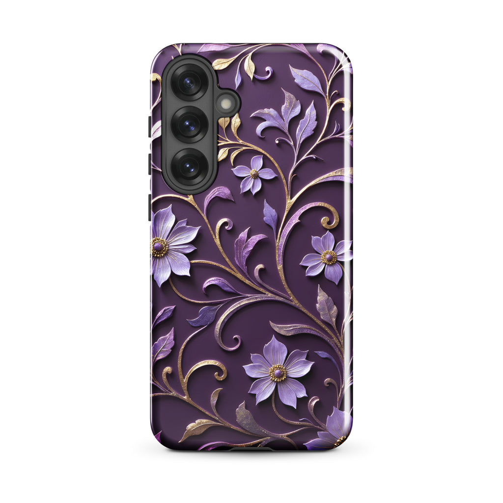 Royal Violet Filigree Tough Case for Samsung Galaxy S25 Plus – Dual Layer Protective Phone Case (Glossy or Matte)