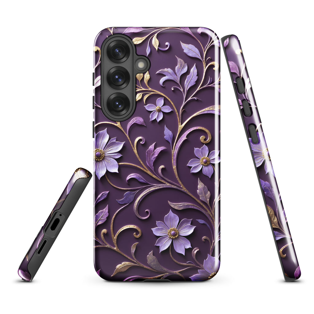 Royal Violet Filigree Tough Case for Samsung Galaxy S25 Plus – Dual Layer Protective Phone Case (Glossy or Matte)