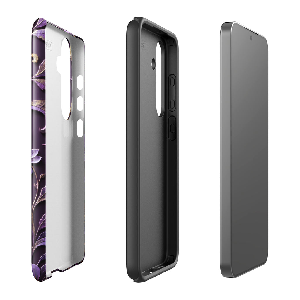 Royal Violet Filigree Tough Case for Samsung Galaxy S25 Plus – Dual Layer Protective Phone Case (Glossy or Matte)