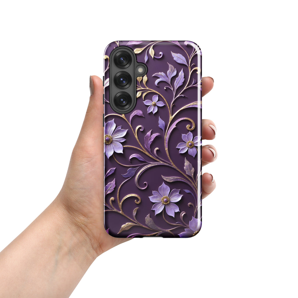 Royal Violet Filigree Tough Case for Samsung Galaxy S25 Plus – Dual Layer Protective Phone Case (Glossy or Matte)