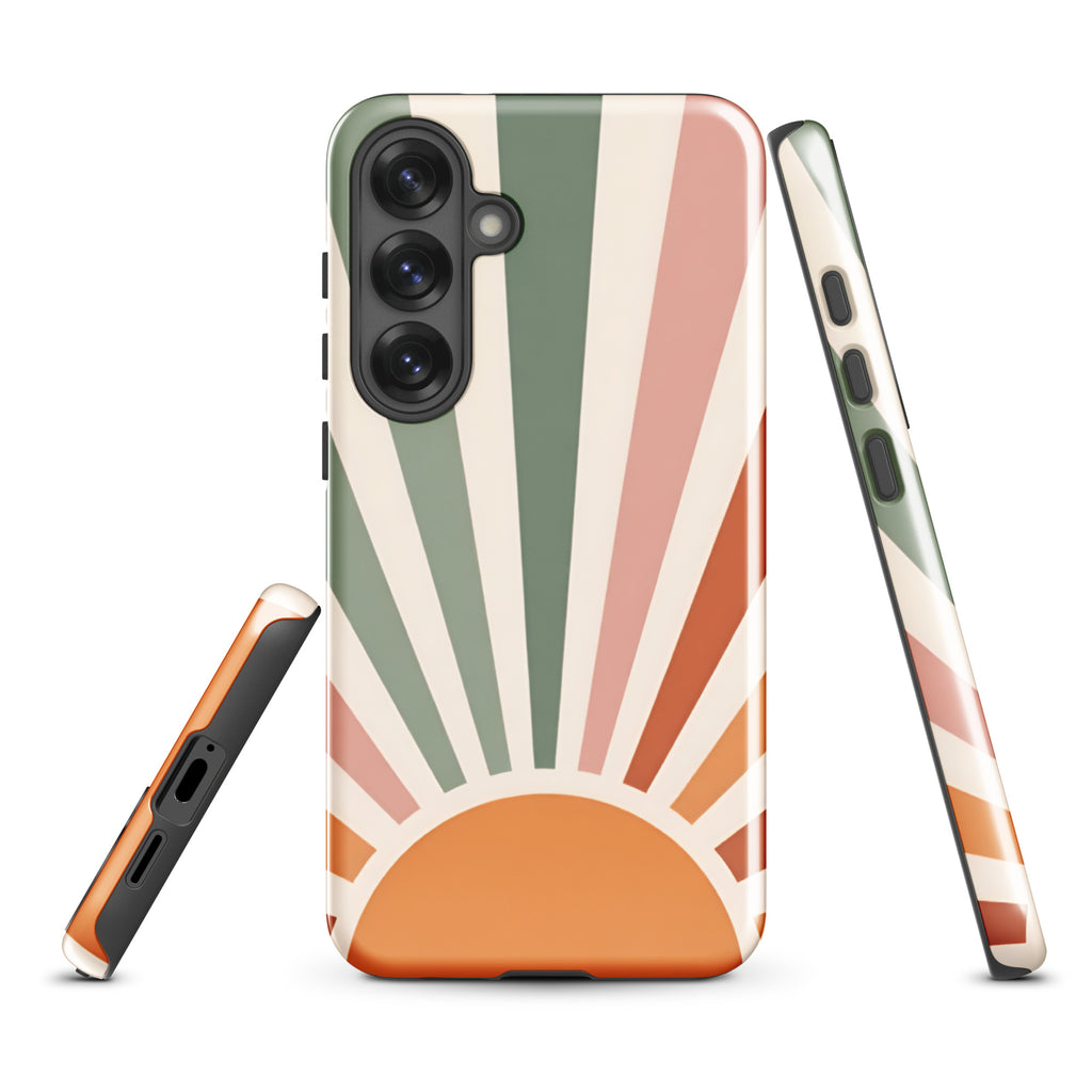 Retro Sunrise Tough Case for Samsung Galaxy S25 Plus – Dual Layer Protective Phone Case (Glossy or Matte)