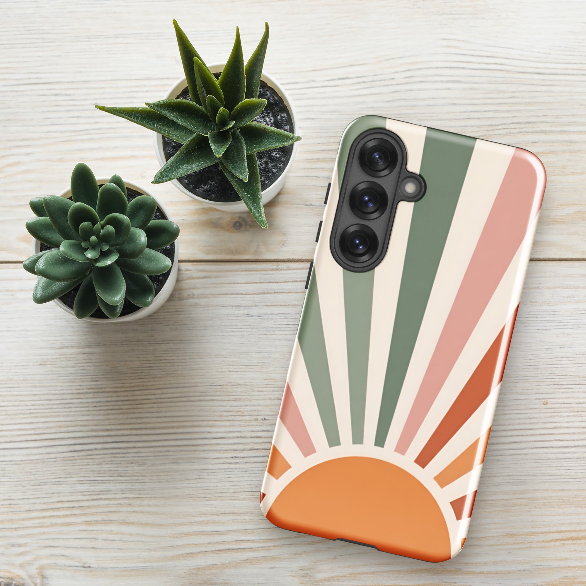 Retro Sunrise Tough Case for Samsung Galaxy S25 Plus – Dual Layer Protective Phone Case (Glossy or Matte)