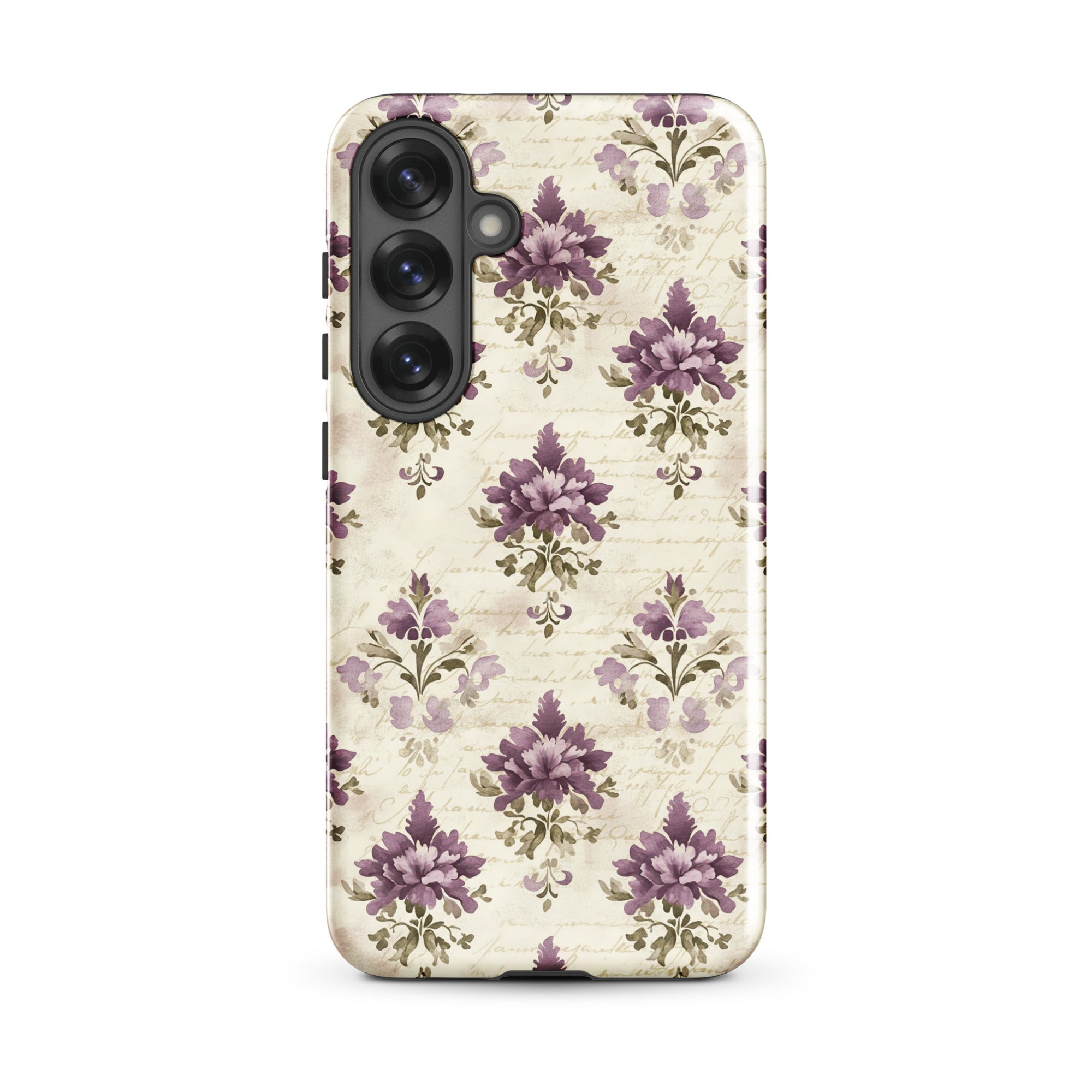 Vintage Floral Damask Tough Case for Samsung Galaxy S25 Plus – Dual Layer Protective Phone Case (Glossy or Matte)