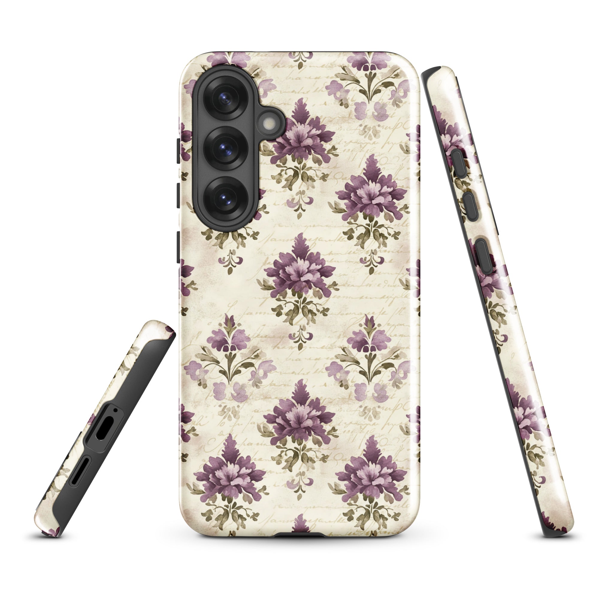Vintage Floral Damask Tough Case for Samsung Galaxy S25 Plus – Dual Layer Protective Phone Case (Glossy or Matte)
