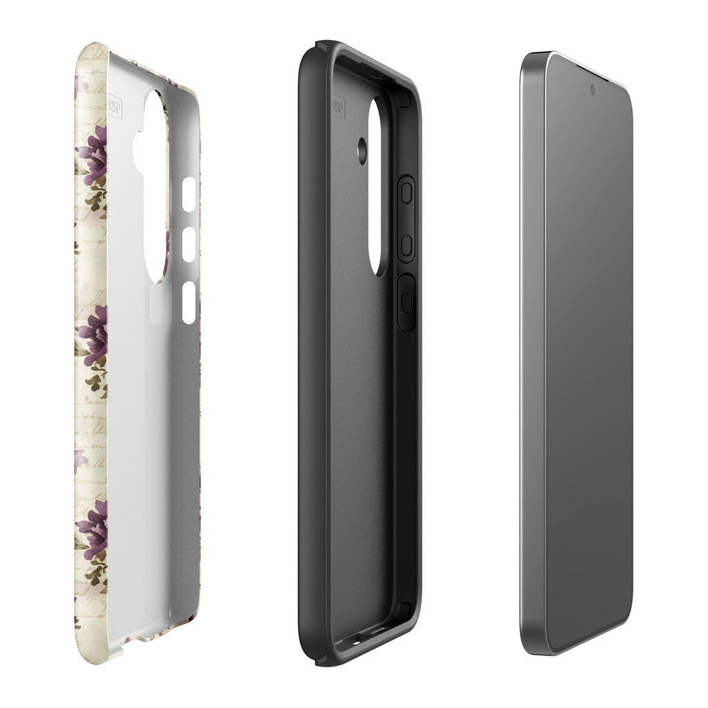Vintage Floral Damask Tough Case for Samsung Galaxy S25 Plus – Dual Layer Protective Phone Case (Glossy or Matte)